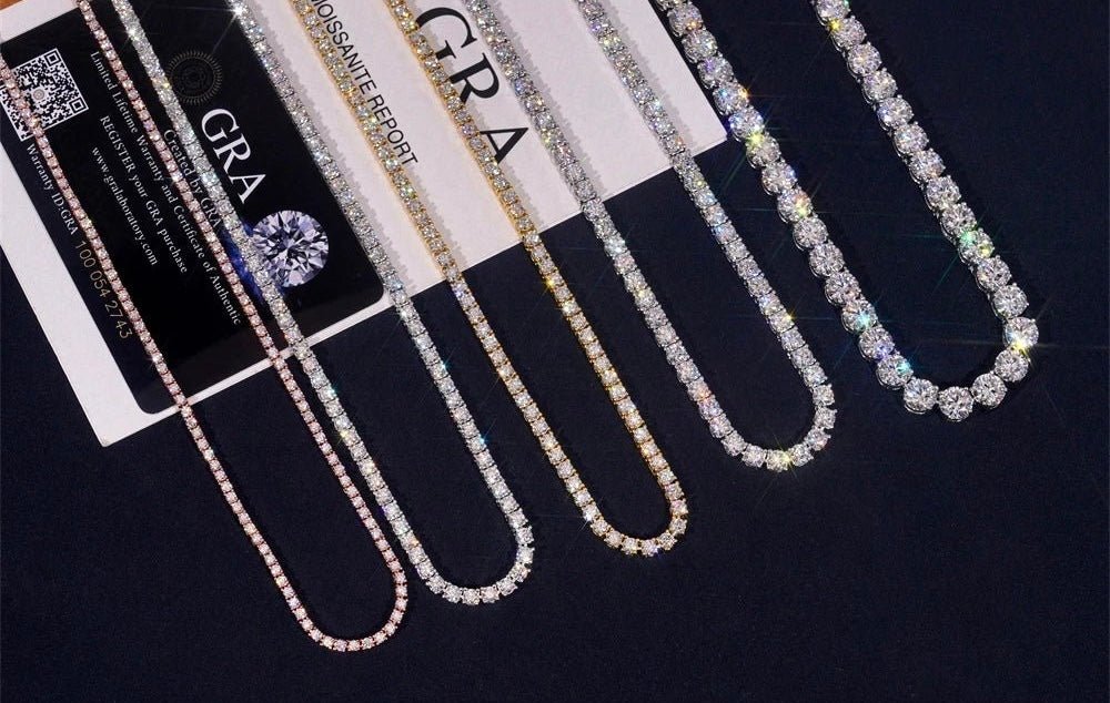 Luxury Men Women Hip Hop Iced Out Fine Jewelry 2MM 3MM 4MM 5MM Lab Diamond S925 Silver Vvs Moissanite Tennis Chain Necklace - Virtue Jewel2MM - Yellow Gold6inch