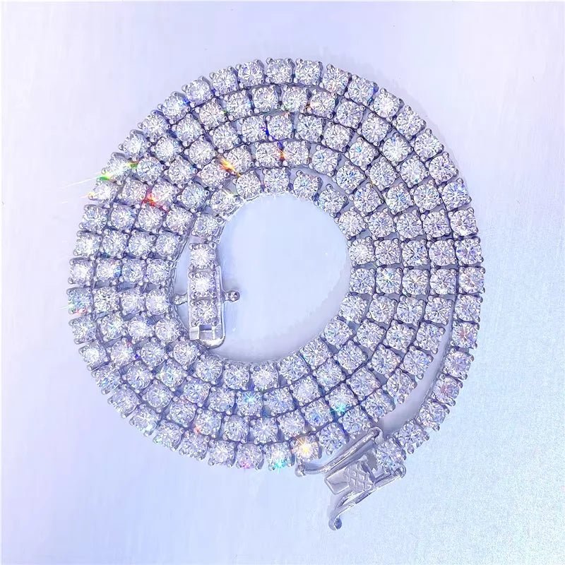 Luxury Men Women Hip Hop Iced Out Fine Jewelry 2MM 3MM 4MM 5MM Lab Diamond S925 Silver Vvs Moissanite Tennis Chain Necklace - Virtue Jewel2MM - Yellow Gold6inch