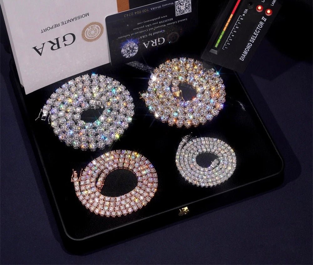 Luxury Men Women Hip Hop Iced Out Fine Jewelry 2MM 3MM 4MM 5MM Lab Diamond S925 Silver Vvs Moissanite Tennis Chain Necklace - Virtue Jewel2MM - Yellow Gold6inch