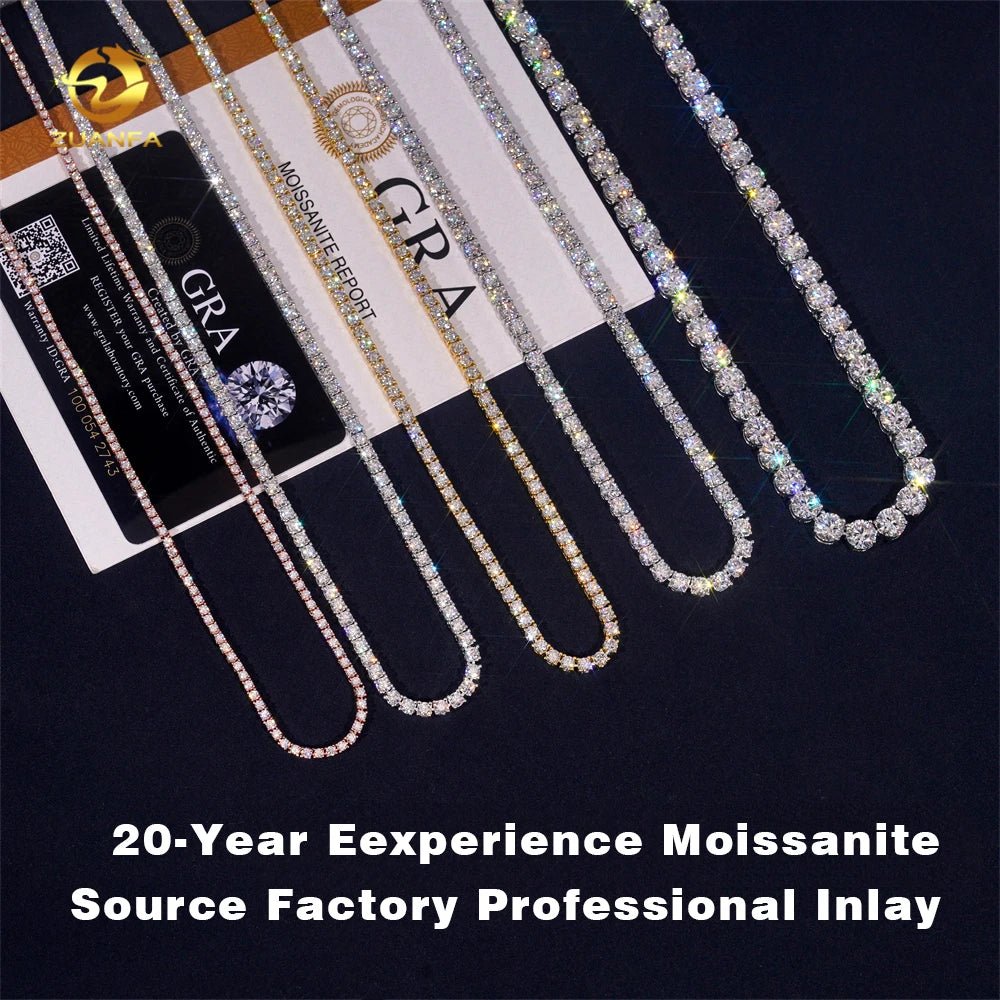 Luxury Men Women Hip Hop Iced Out Fine Jewelry 2MM 3MM 4MM 5MM Lab Diamond S925 Silver Vvs Moissanite Tennis Chain Necklace - Virtue Jewel2MM - Yellow Gold6inch