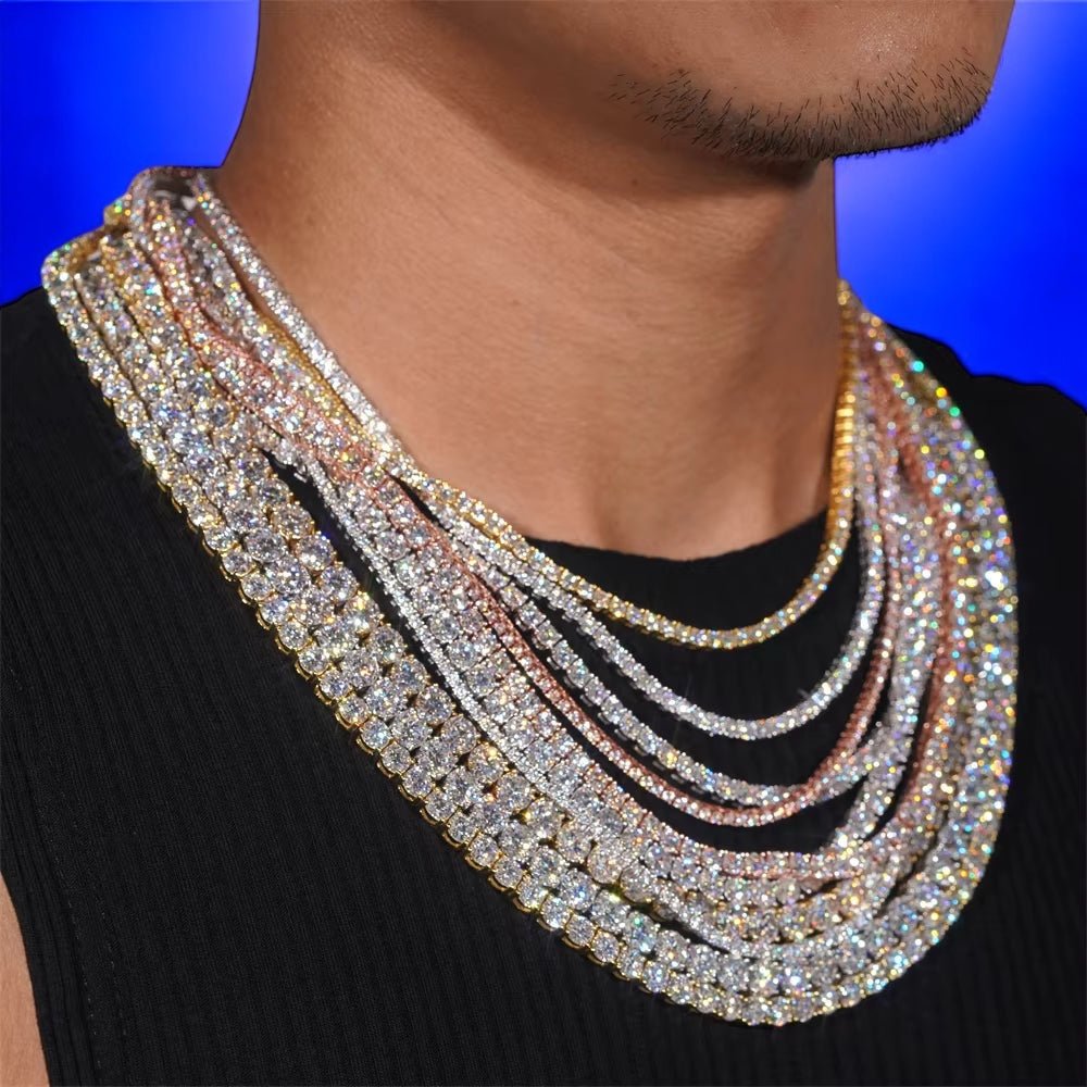 Luxury Men Women Hip Hop Iced Out Fine Jewelry 2MM 3MM 4MM 5MM Lab Diamond S925 Silver Vvs Moissanite Tennis Chain Necklace - Virtue Jewel2MM - Yellow Gold6inch