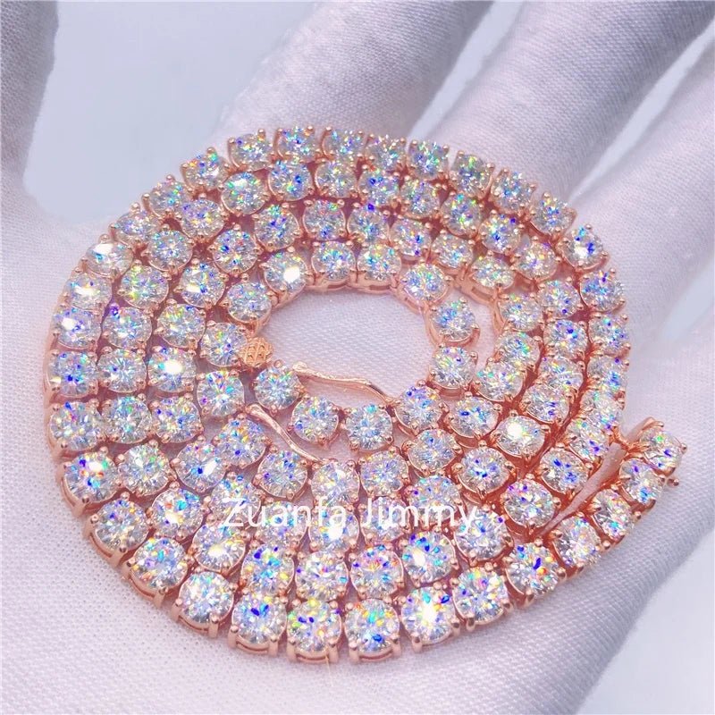 Luxury Men Women Hip Hop Iced Out Fine Jewelry 2MM 3MM 4MM 5MM Lab Diamond S925 Silver Vvs Moissanite Tennis Chain Necklace - Virtue Jewel2MM - Rose Gold6inch