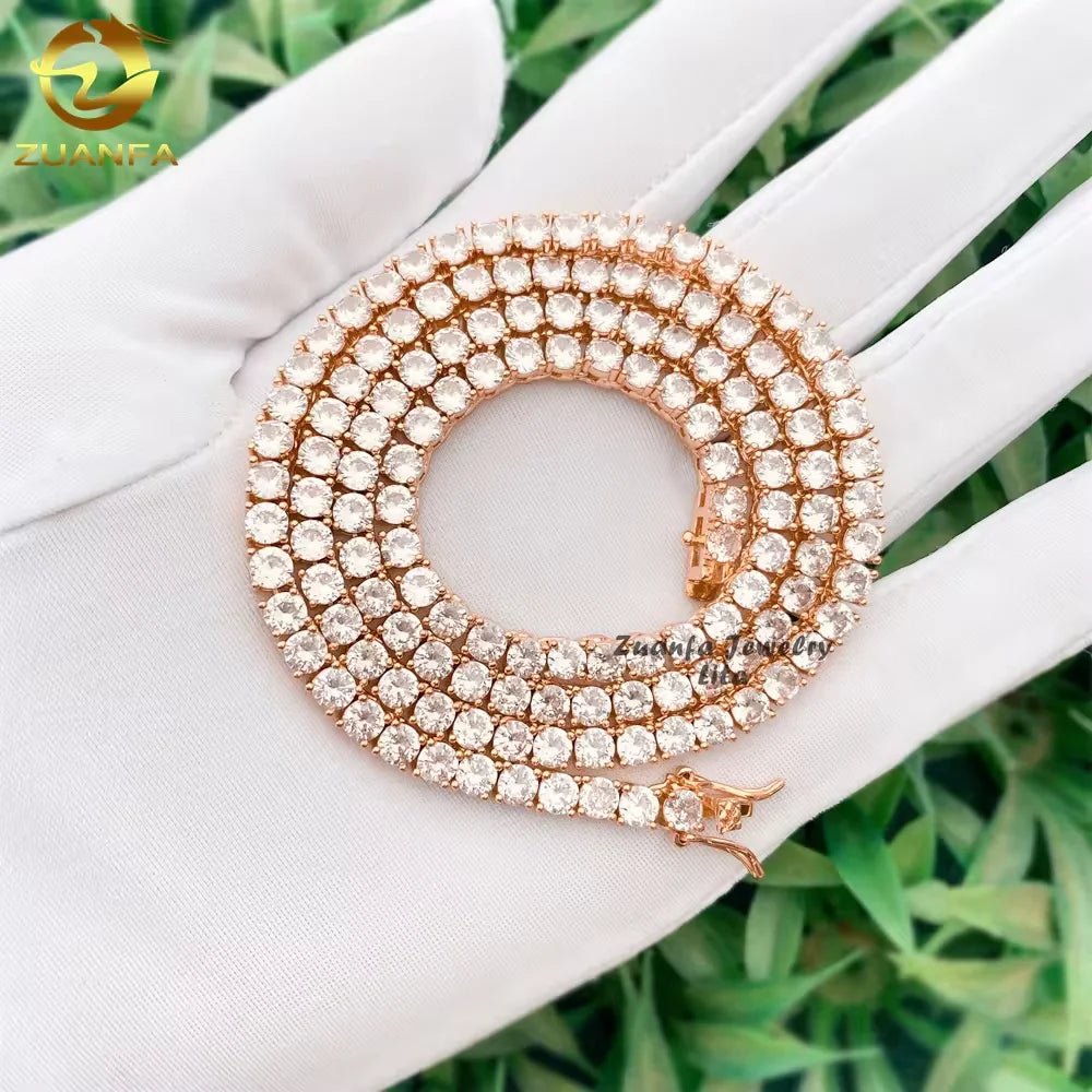 Luxury Men Women Hip Hop Iced Out Fine Jewelry 2MM 3MM 4MM 5MM Lab Diamond S925 Silver Vvs Moissanite Tennis Chain Necklace - Virtue Jewel3MM - Rose Gold6inch