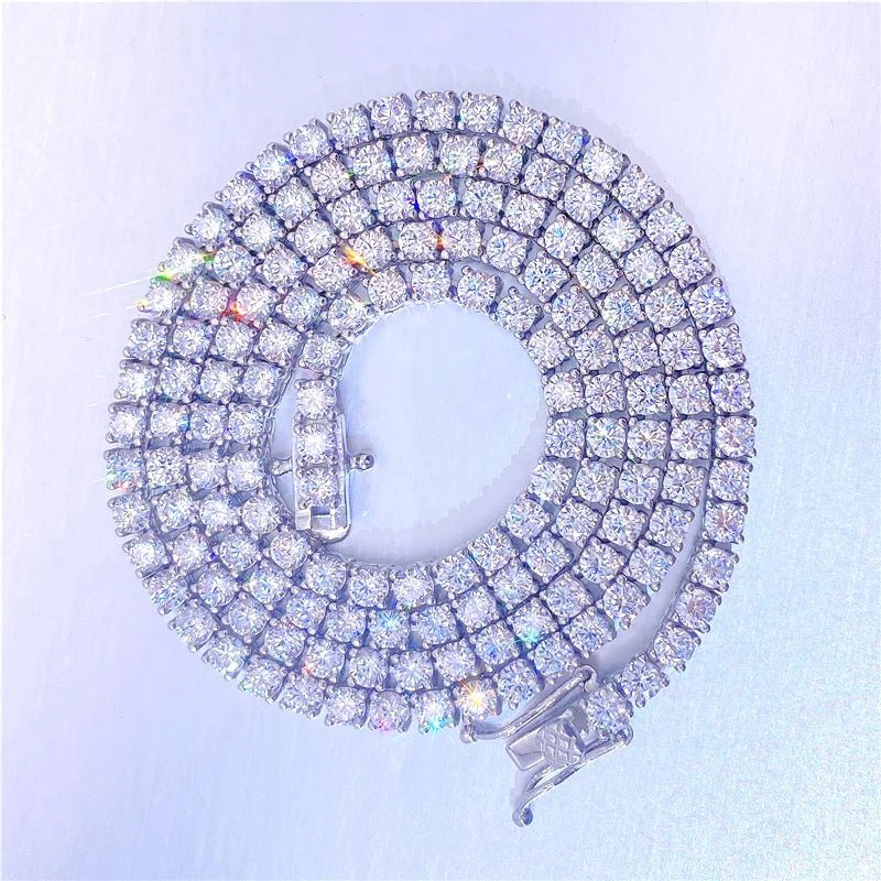 Luxury Men Women Hip Hop Iced Out Fine Jewelry 2MM 3MM 4MM 5MM Lab Diamond S925 Silver Vvs Moissanite Tennis Chain Necklace - Virtue Jewel4MM - Silver6inch