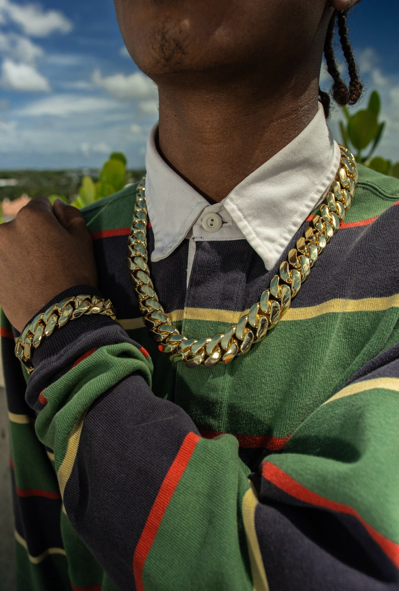 Miami Cuban Gold Plated Chain & Bracelet Set - Jewels7inch Diamond LockDiamond Lock 24inchJewelry Set