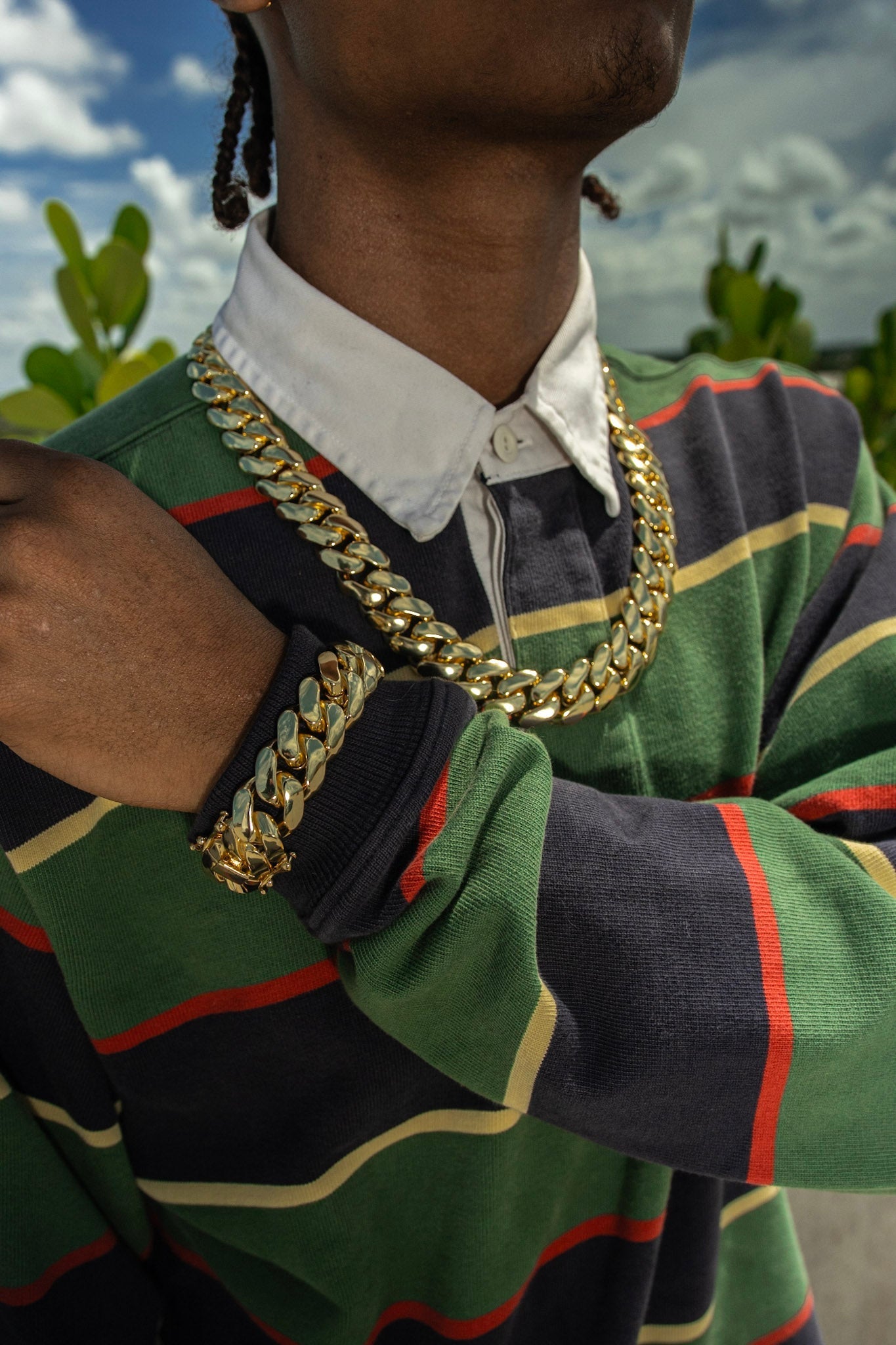 Miami Cuban Gold Plated Chain & Bracelet Set - Jewels7inch Diamond LockDiamond Lock 24inchJewelry Set