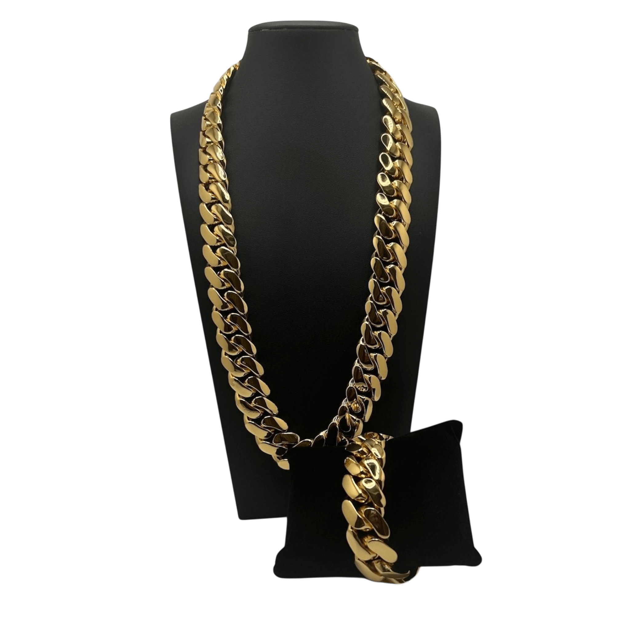 Miami Cuban Gold Plated Chain & Bracelet Set - Virtue Jewel7inch Diamond LockDiamond Lock 24inch20mmJewelry Set