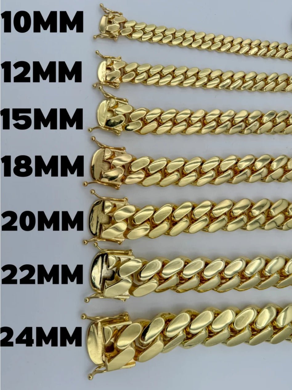 Miami Cuban Gold Plated Chain & Bracelet Set - Virtue Jewel7inch Diamond LockDiamond Lock 24inch20mmJewelry Set