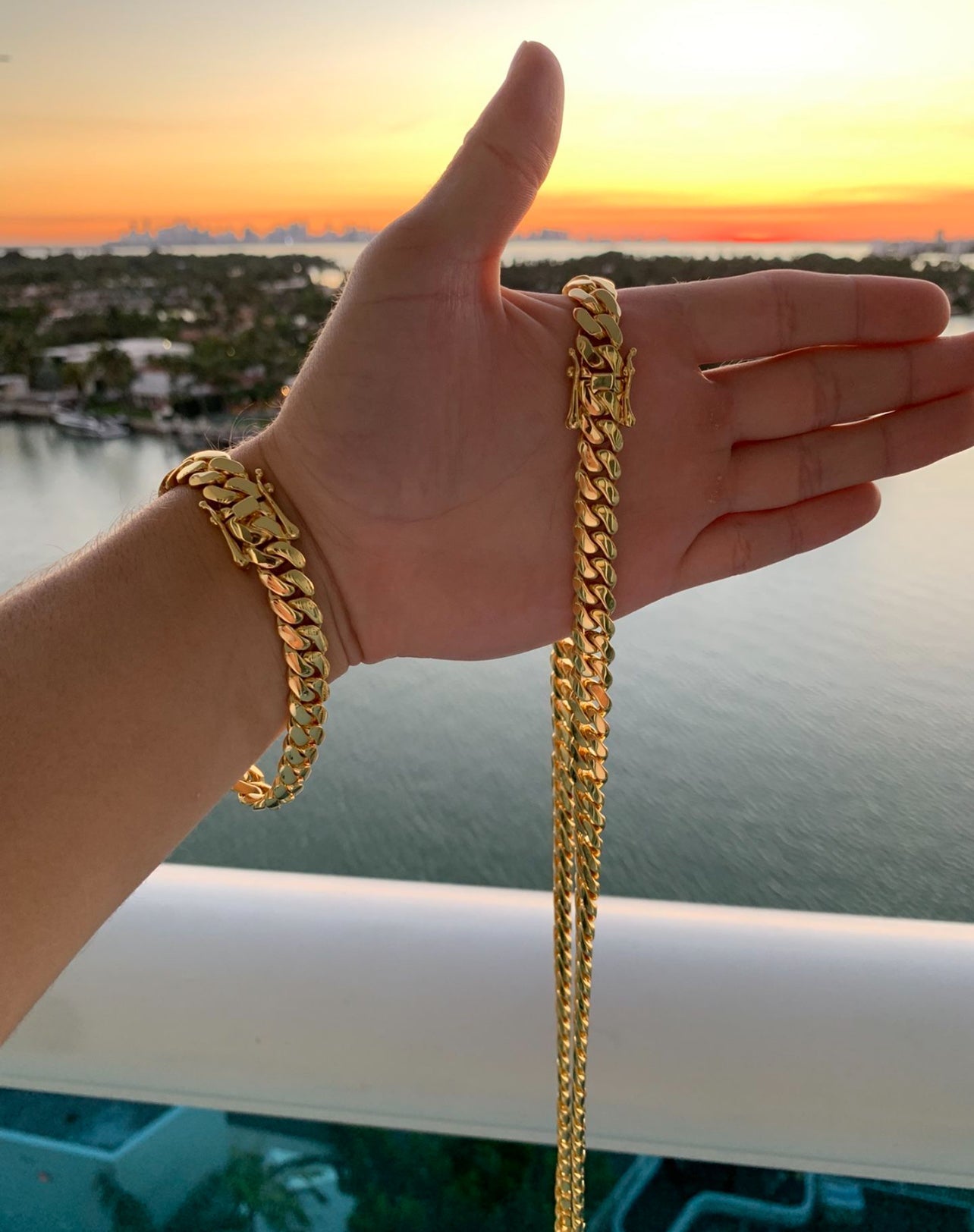 Miami Cuban Gold Plated Chain & Bracelet Set - Virtue Jewel7inch Diamond LockDiamond Lock 24inch20mmJewelry Set