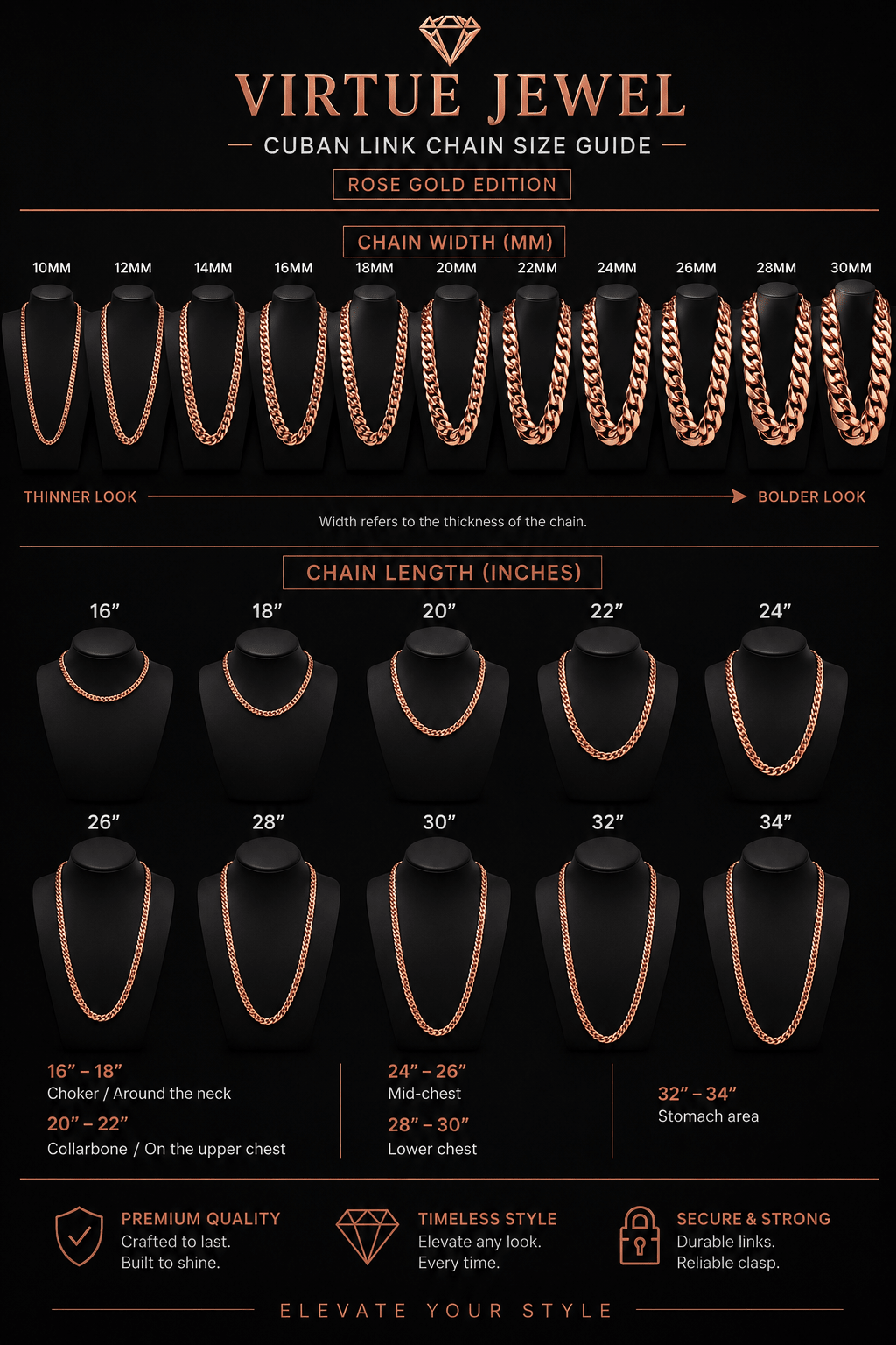 Miami Cuban Link Rose Gold Plated Chain - Virtue Jewel18 inches20mmDiamond Pavé