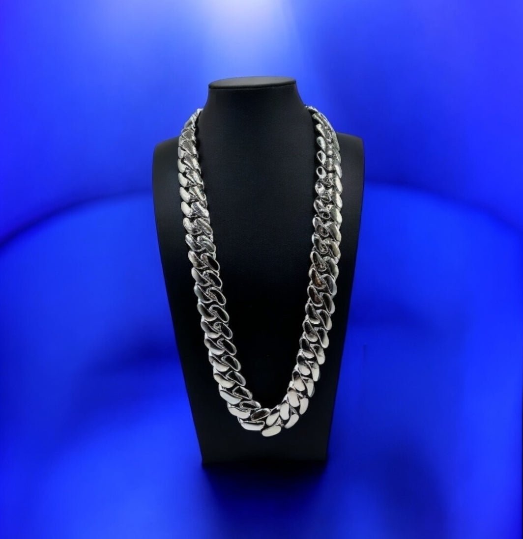 Miami Cuban Link Silver White Gold Plated Chain Necklace - Virtue Jewel20mm24 inch