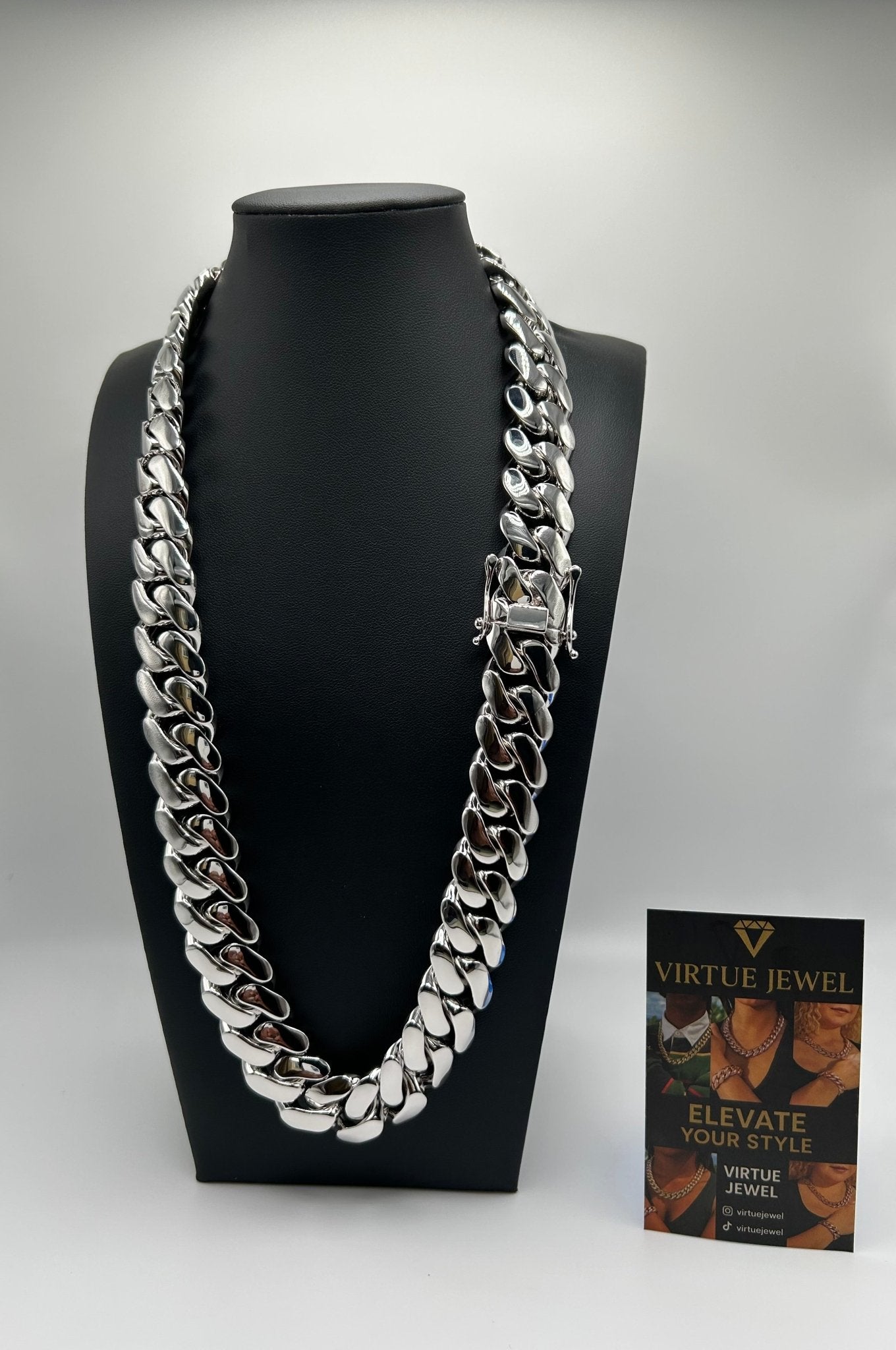 Miami Cuban Link White Gold Plated Chain Necklace - Virtue Jewel20 mm24 inch