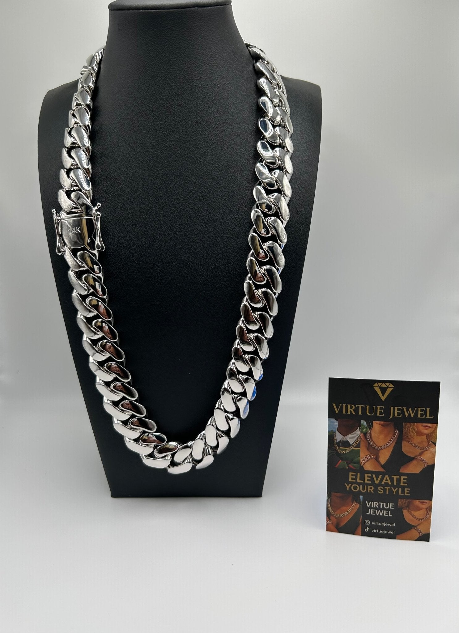 Miami Cuban Link White Gold Plated Chain Necklace - Virtue Jewel20 mm24 inch