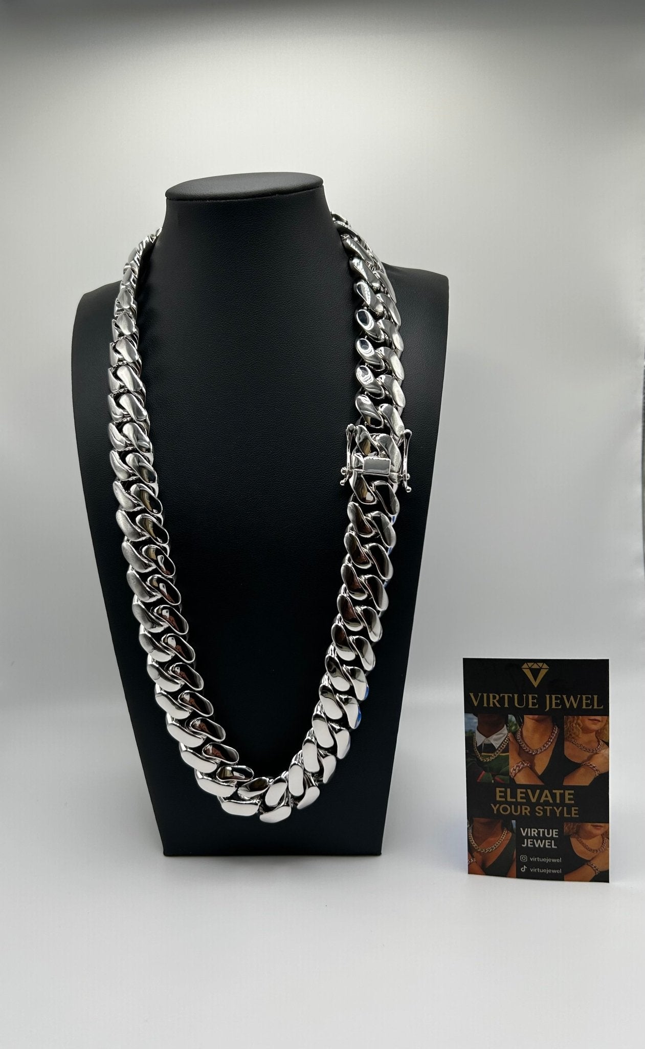 Miami Cuban Link White Gold Plated Chain Necklace - Virtue Jewel20 mm24 inch