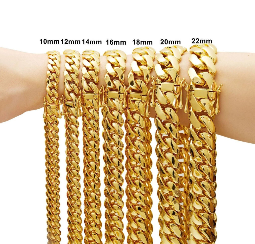 Miami Cuban Gold Plated Chain & Bracelet Set - Jewels7inch Diamond LockDiamond Lock 24inch20 mmJewelry Set
