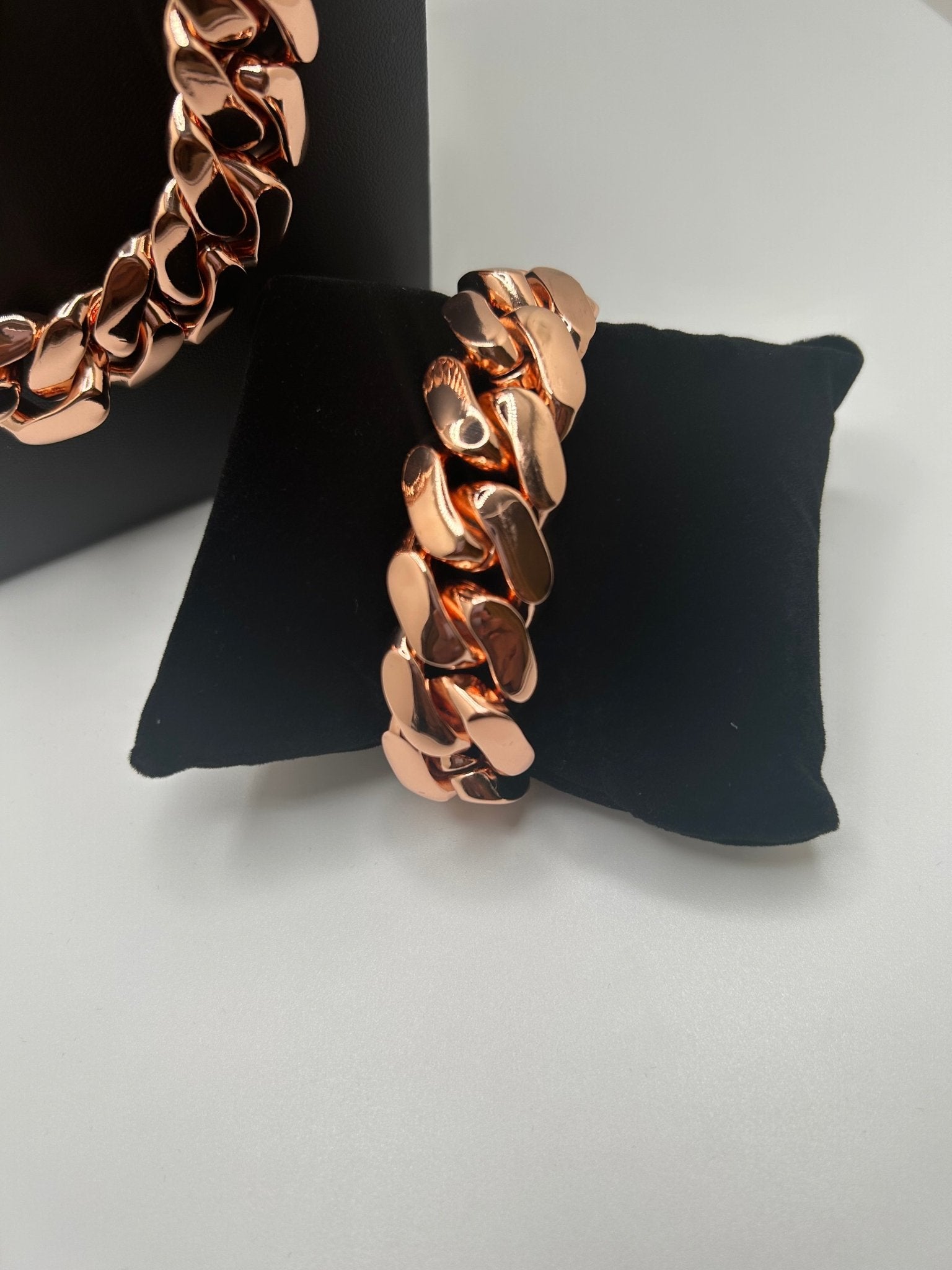 Miami Cuban Rose Gold Plated Chain & Bracelet Set - Virtue Jewel7inch Diamond LockDiamond Lock 24inch20 mmJewelry Set