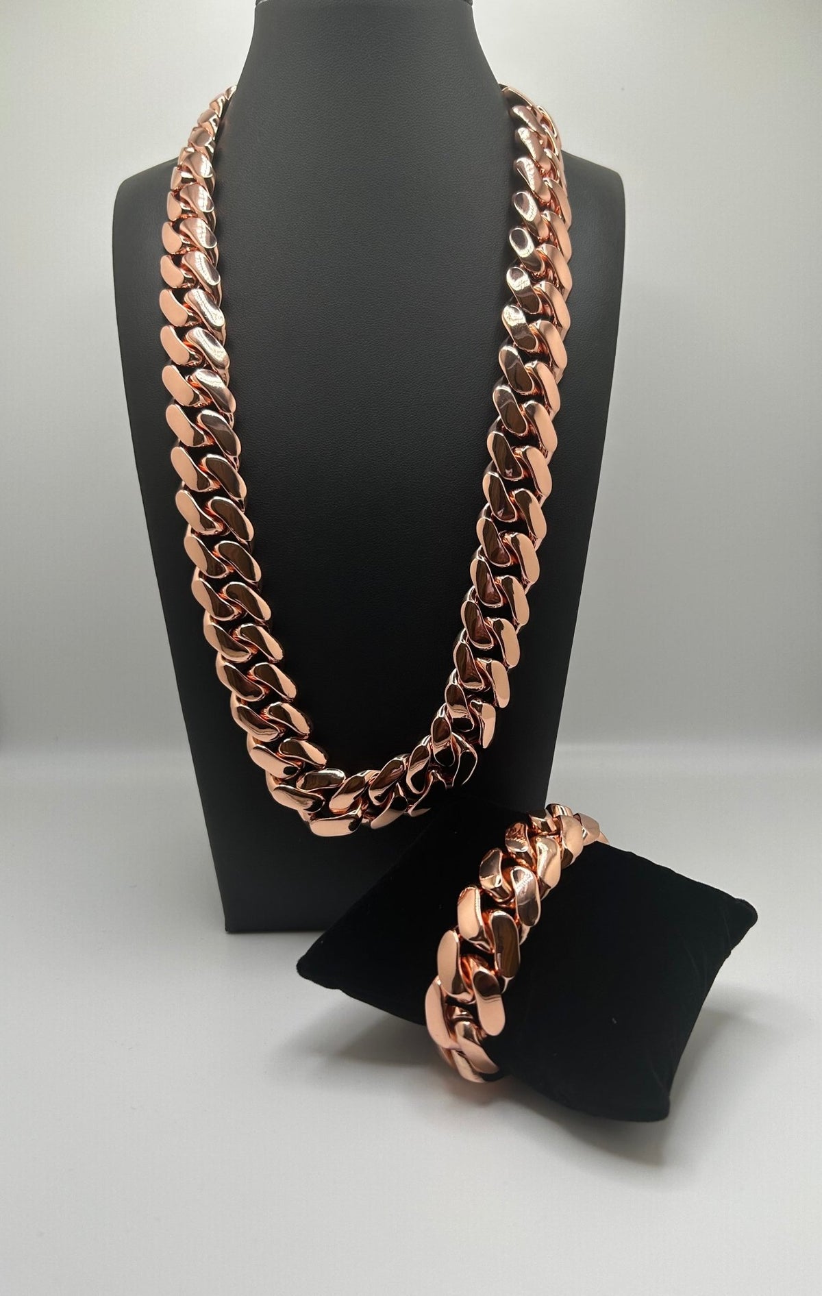 Rose Gold Cuban Chain Bracelet Set - Miami Jewelry