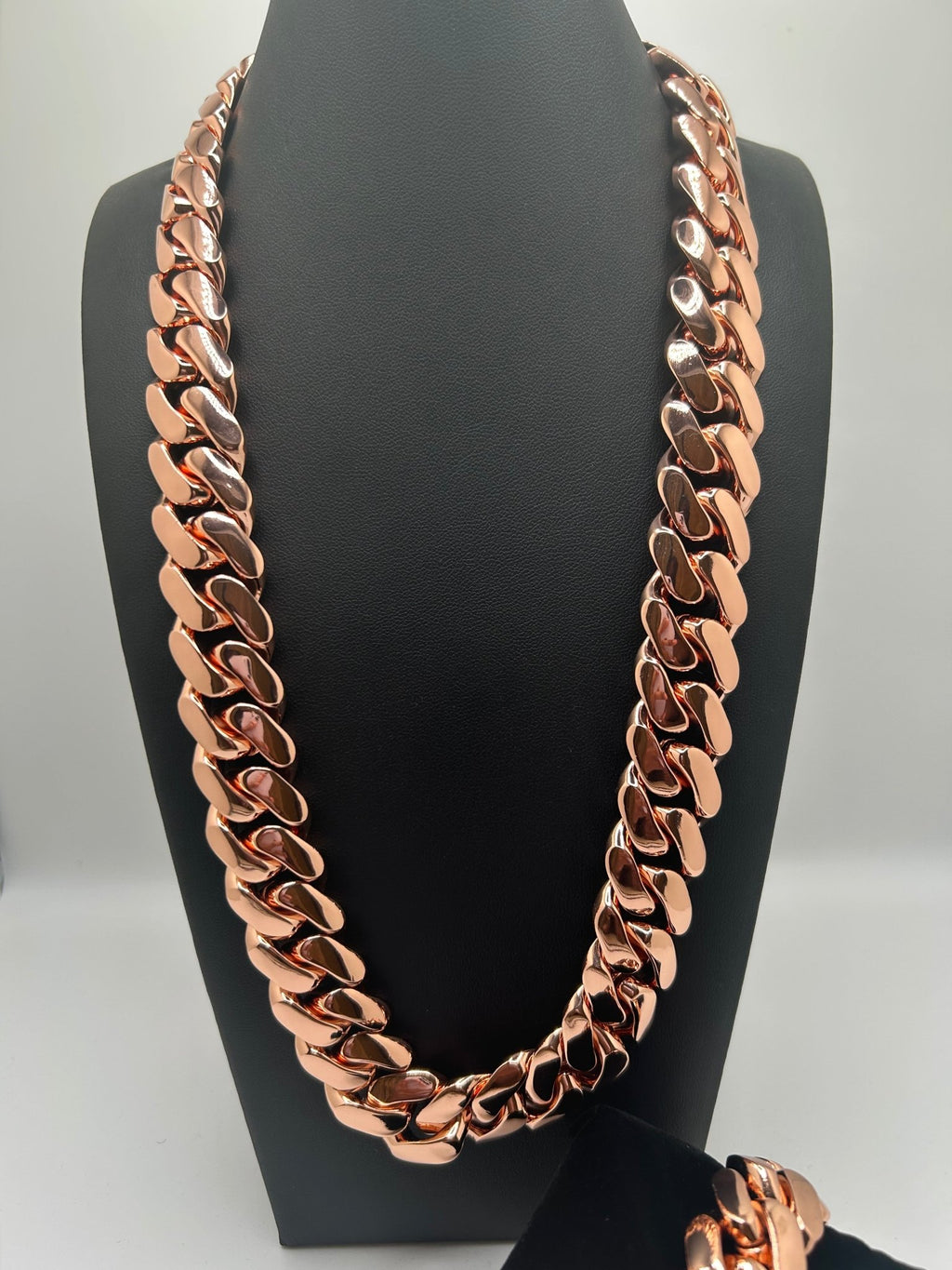 Miami Cuban Rose Gold Plated Chain & Bracelet Set - Virtue Jewel7inch Diamond LockDiamond Lock 24inch20 mmJewelry Set