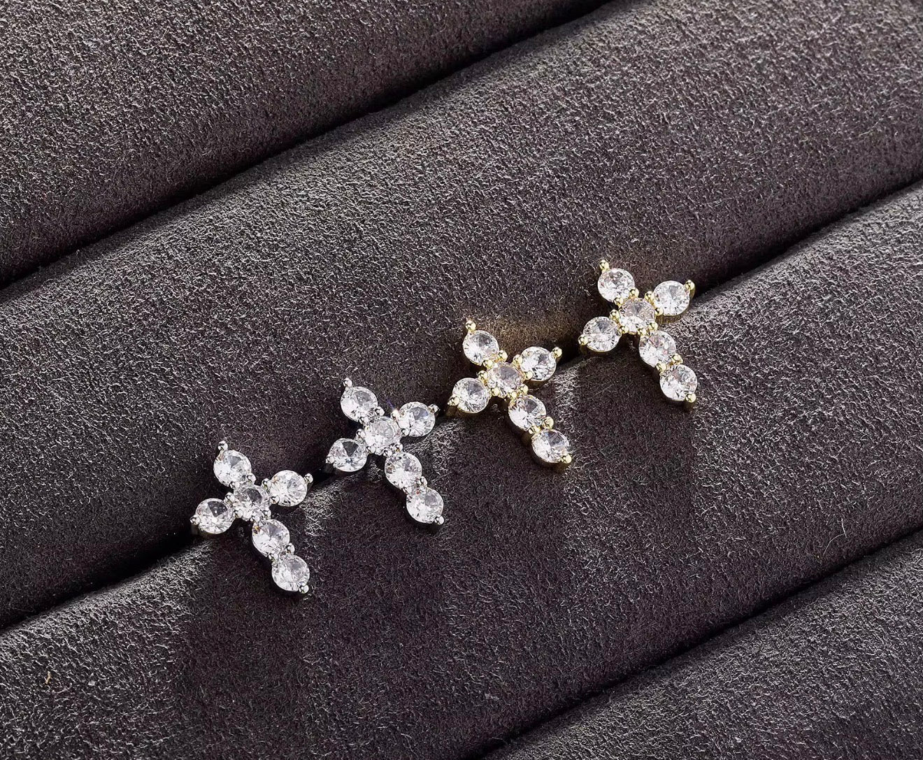 Mini CZ Cross Stud Earrings - Virtue JewelGoldEarrings
