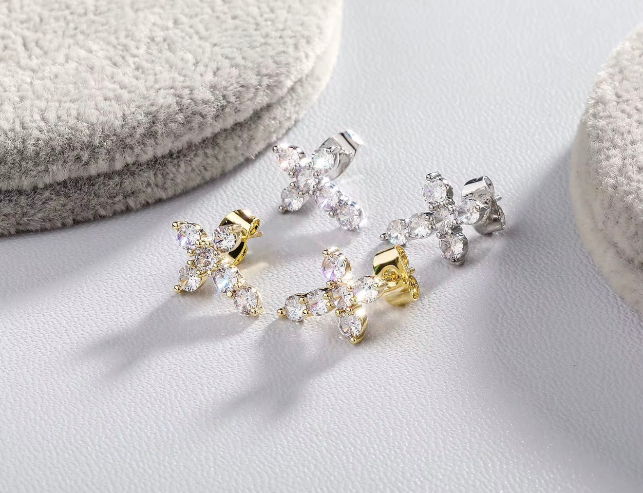 Mini CZ Cross Stud Earrings - Virtue JewelGoldEarrings