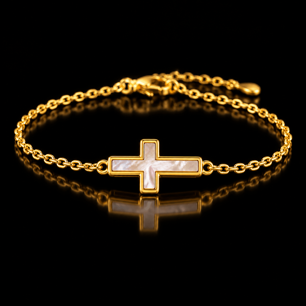 Minimalist Pearl Cross Chain Bracelet – 925 Sterling Silver, 14K Gold Plated - Virtue JewelGold