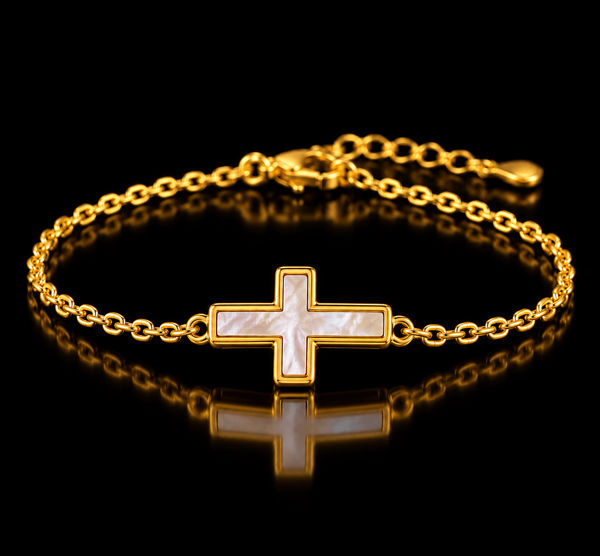 Minimalist Pearl Cross Chain Bracelet – 925 Sterling Silver, 14K Gold Plated - Virtue JewelGold