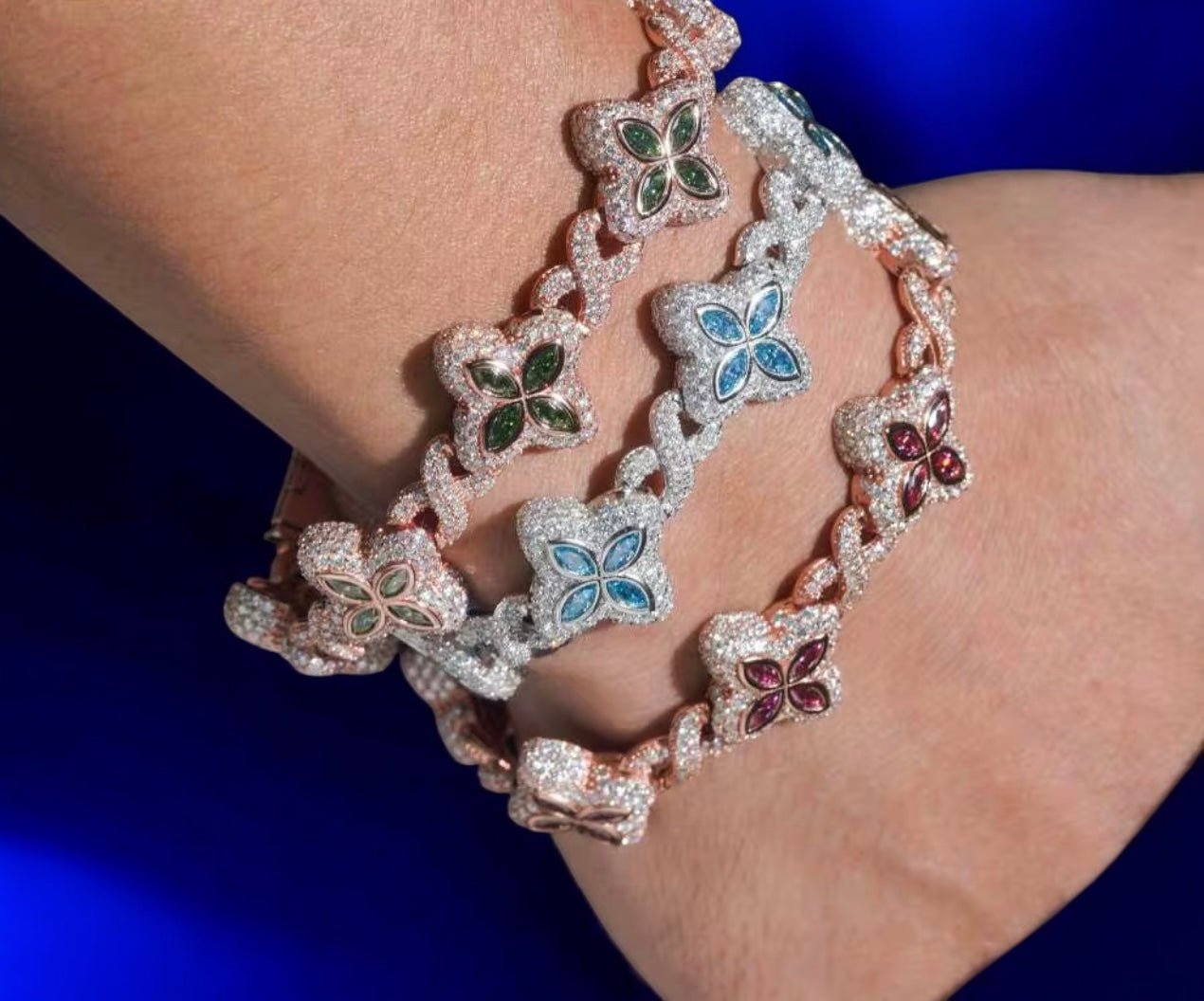 Moissanite 925 Silver Clover Bracelet - Jewels7 inchWhite GoldPlain