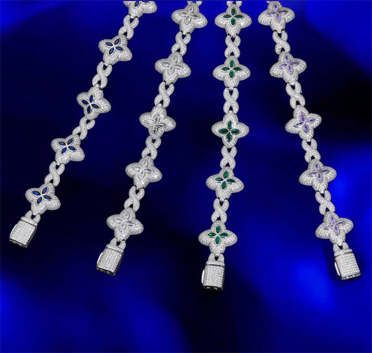 Moissanite 925 Silver Clover Bracelet - Jewels7 inchWhite GoldPlain