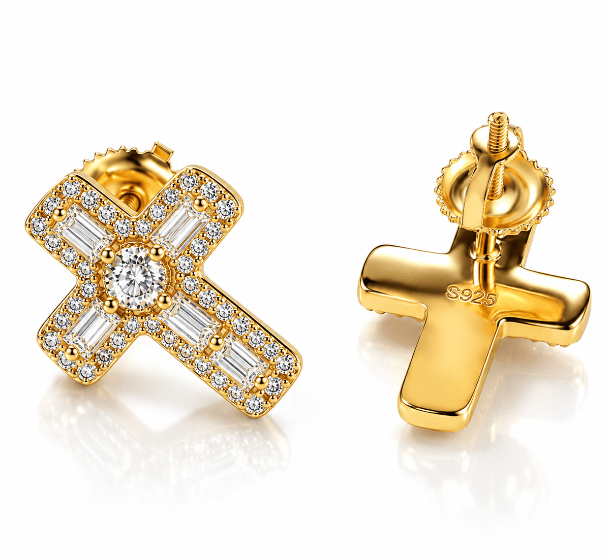Moissanite Cross Earrings S925 Sterling Silver Iced Out VVS D Color Baguette - Virtue JewelSilverEarrings