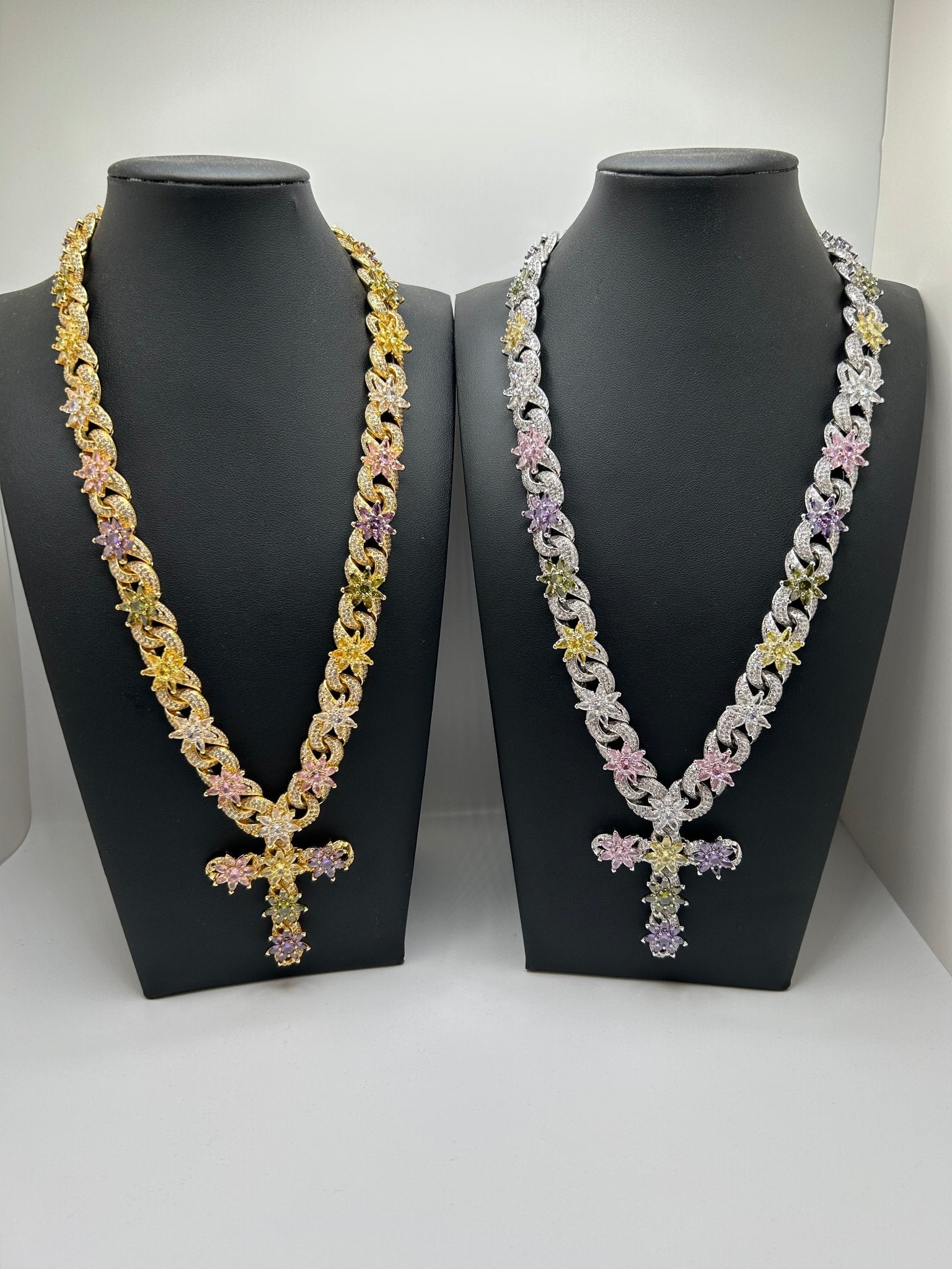 Multicolor Flower Cross Elegant Chain Unisex - Virtue JewelSilver20
