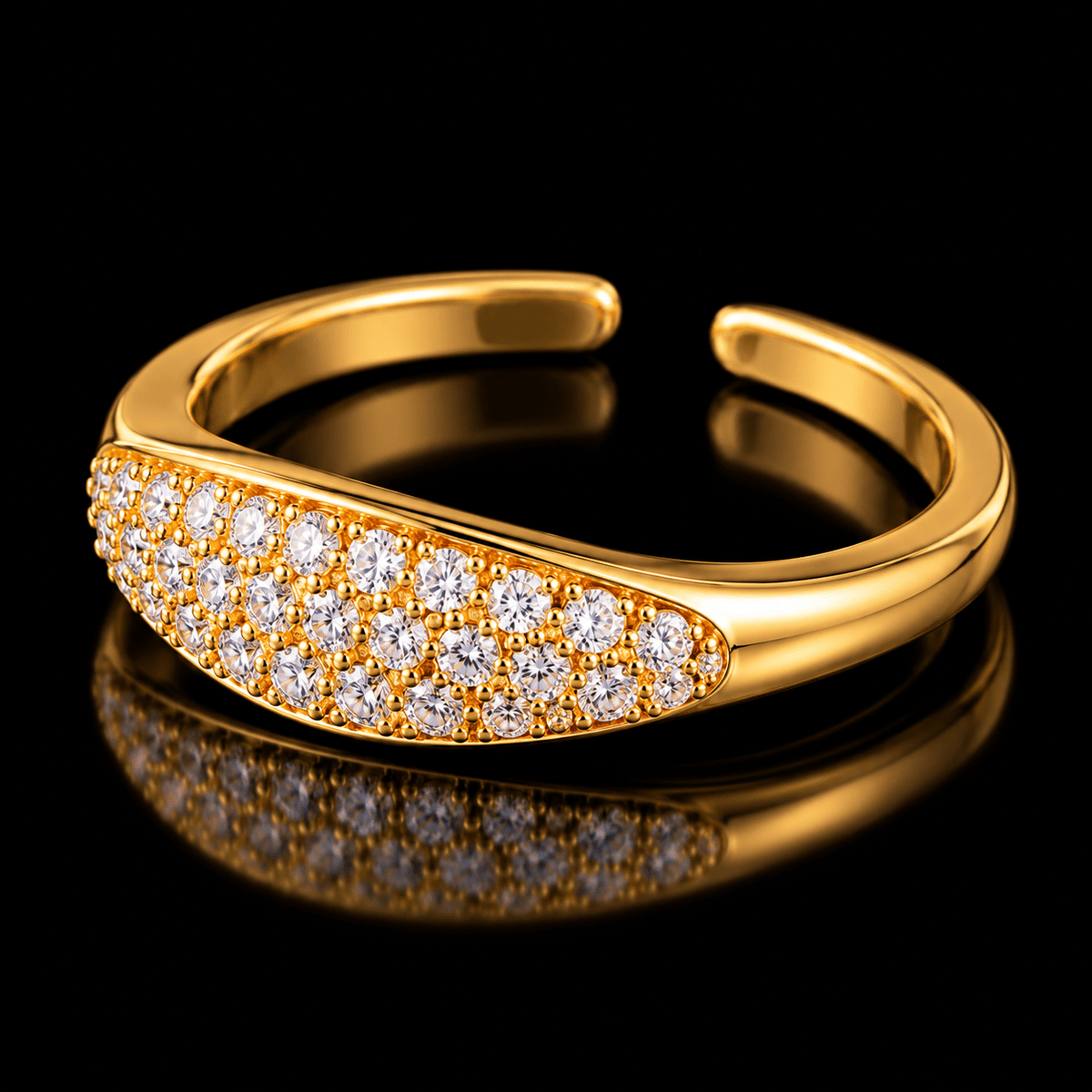 Pavé Dome Ring 925 Silver Zircon, Gold - Virtue Jewel6