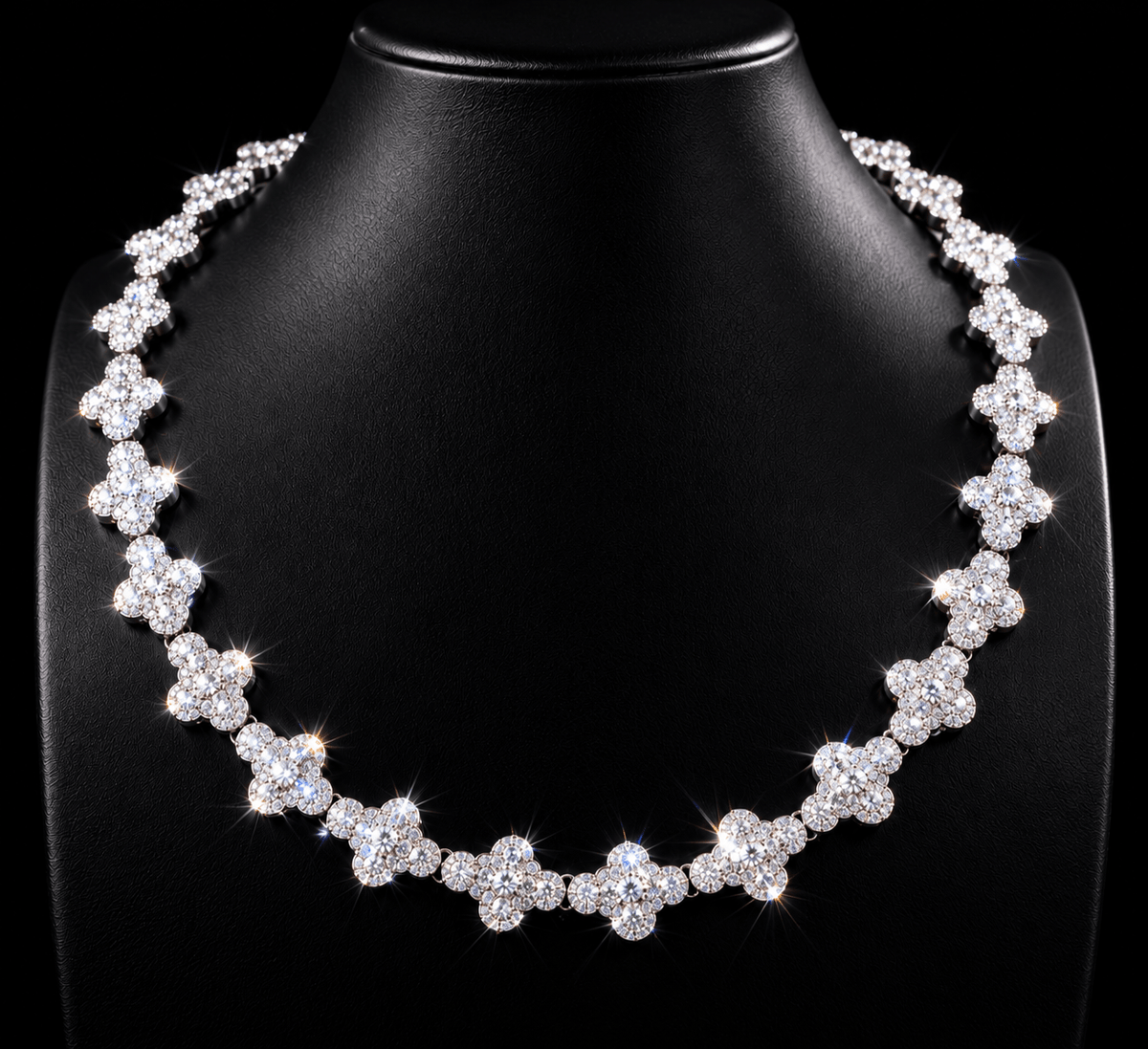 Royal Clover Iced-Out Crystal Necklace – Silver Tone - Virtue Jewel