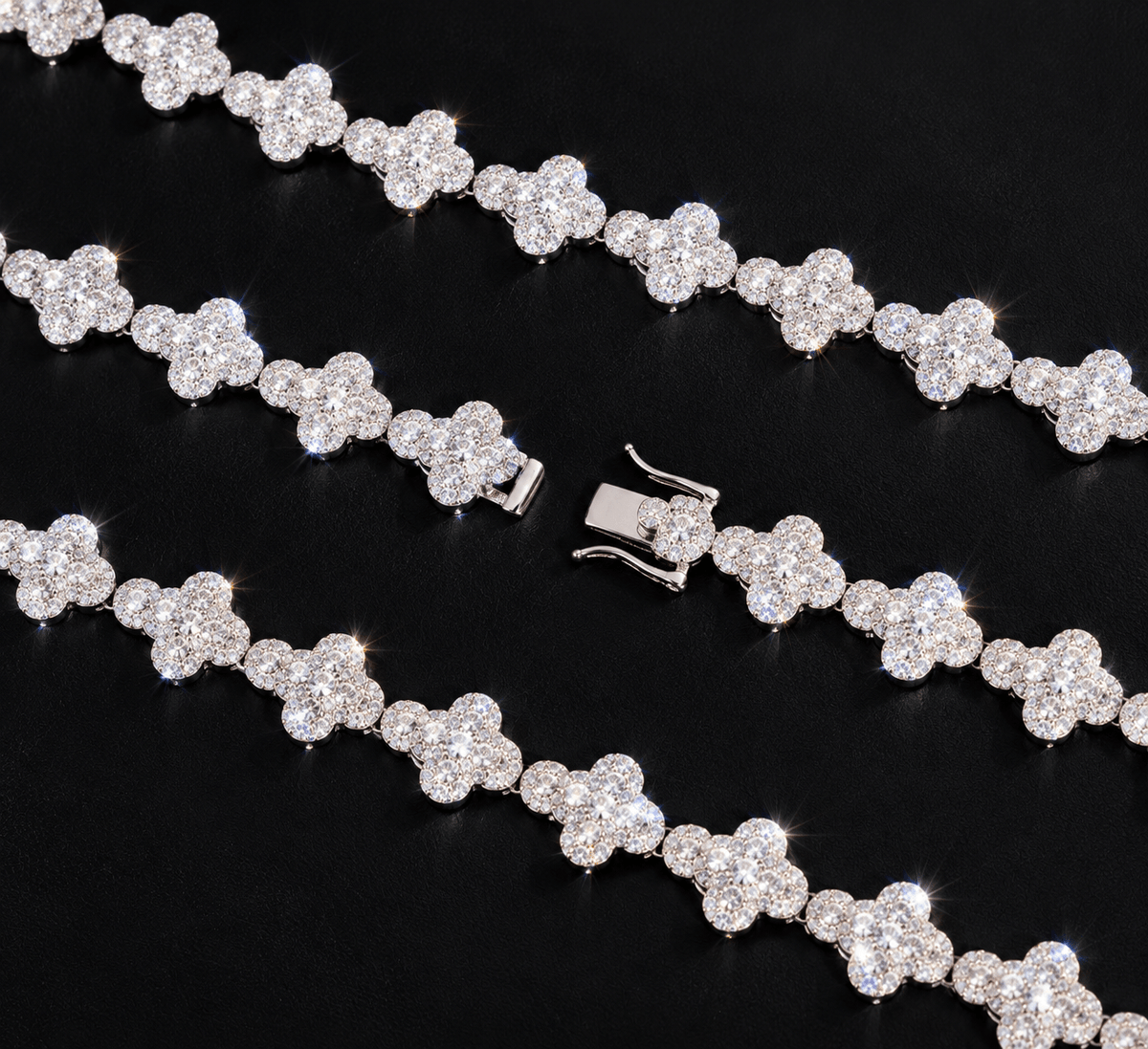 Royal Clover Iced-Out Crystal Necklace – Silver Tone - Virtue Jewel