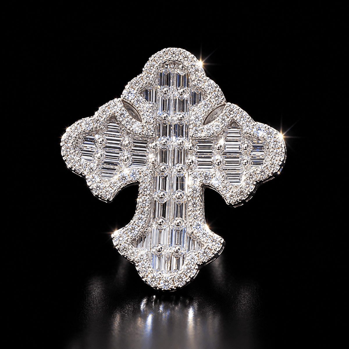 Royal Cross Iced-Out Baguette Statement Ring – Silver-Tone - Virtue Jewel