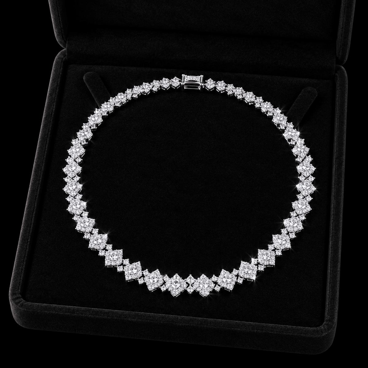 Royal Frost Iced-Out Square Cluster Tennis Necklace – Silver - Virtue JewelSilver