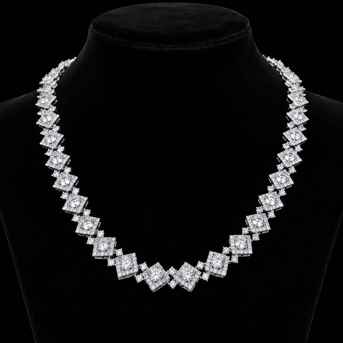Royal Frost Iced-Out Square Cluster Tennis Necklace – Silver - Virtue JewelSilver
