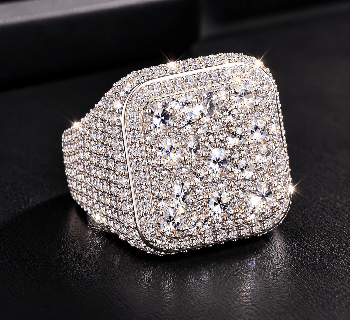 Royal Ice Oversized Square Pavé Statement Ring – Silver-Tone - Virtue Jewel7
