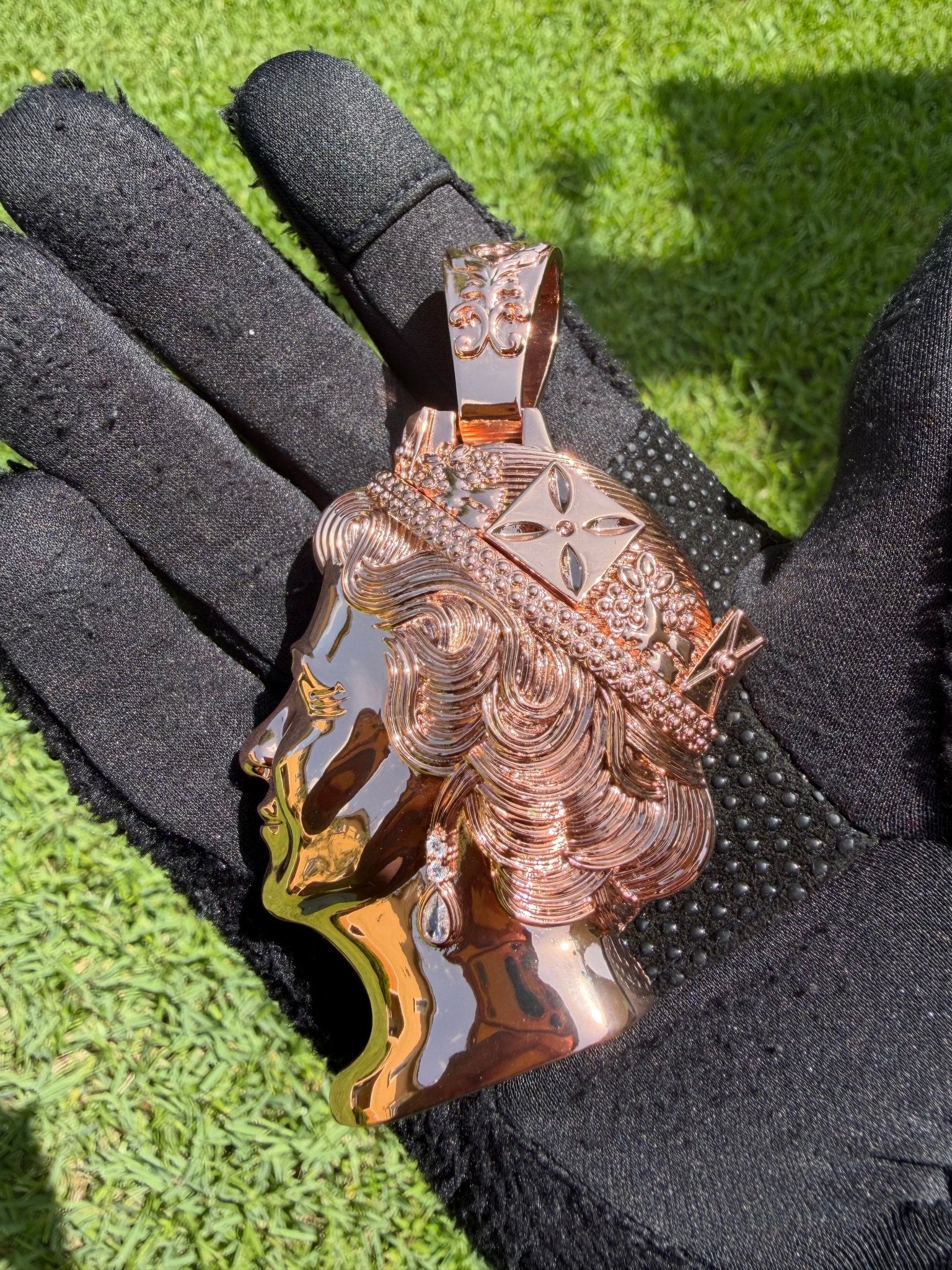 Royal Queen Elizabeth Rose Gold Iced Pendant - Virtue JewelRose gold