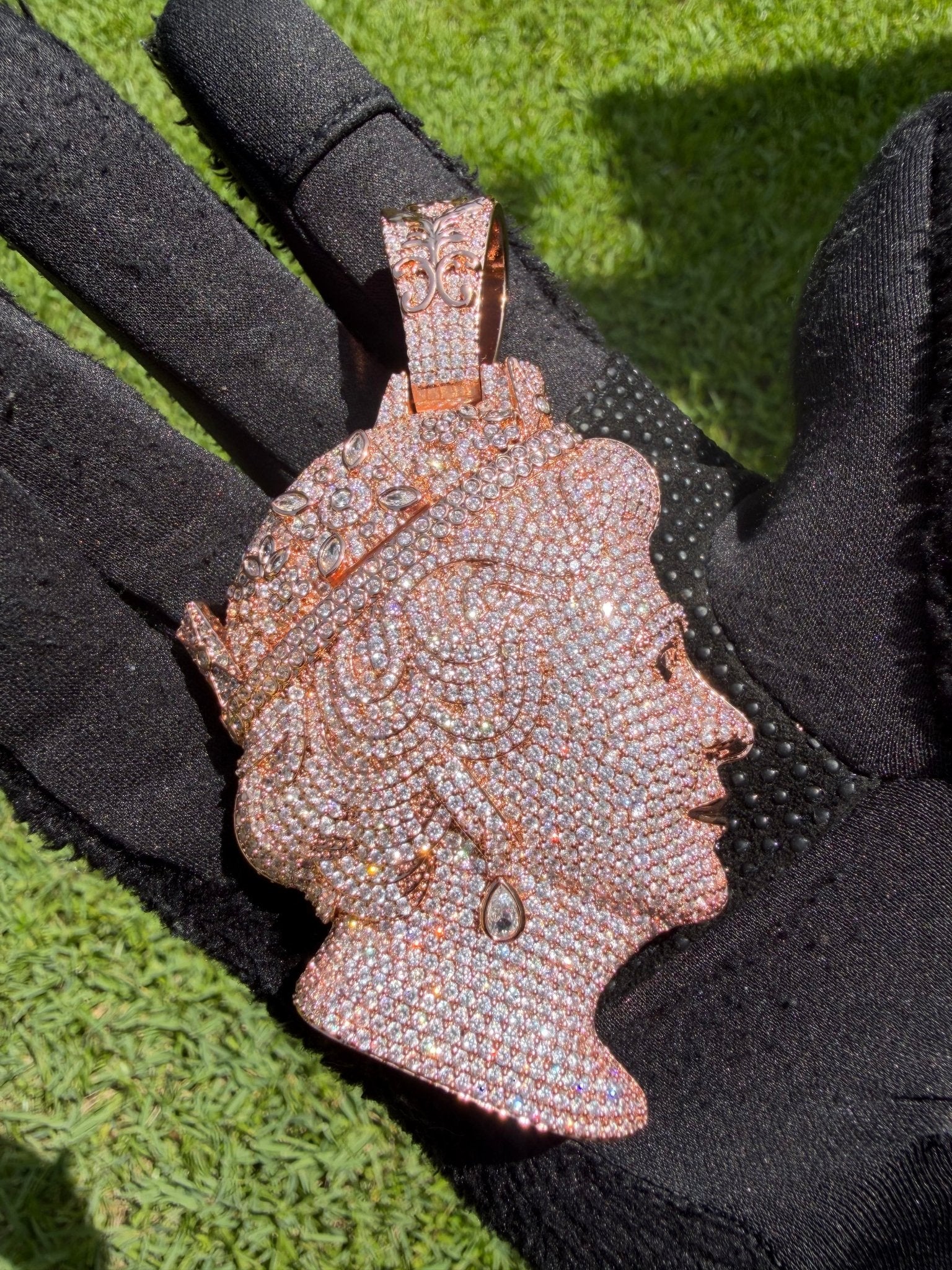 Royal Queen Elizabeth Rose Gold Iced Pendant - Virtue JewelRose gold