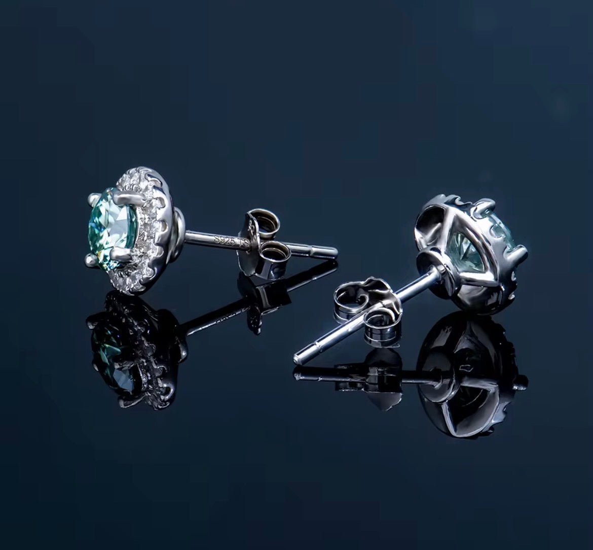 Sea Blue Circle 925 Silver Moissanite Diamonds Earrings - Virtue Jewel5*5mm