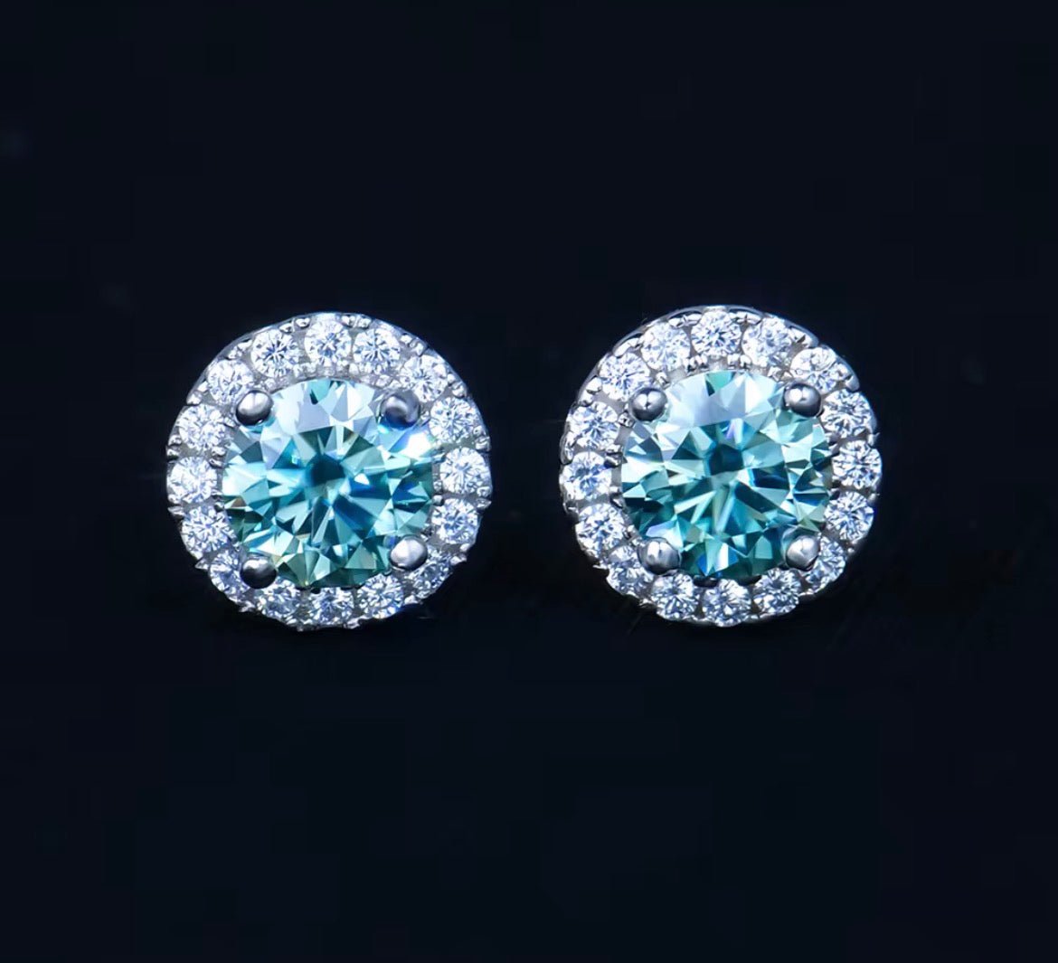 Sea Blue Circle 925 Silver Moissanite Diamonds Earrings - Virtue Jewel5*5mm