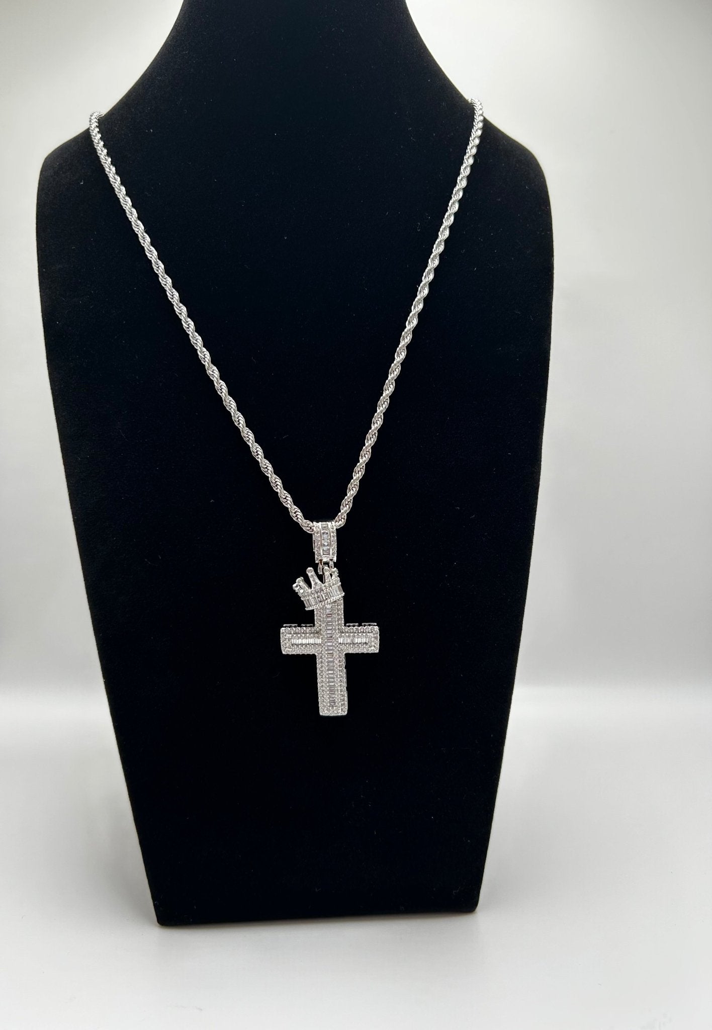 Silver Rope Chain & Jesus Pendant Set - Virtue JewelWhite Royal Crown Cross18inchNecklace & Pendant