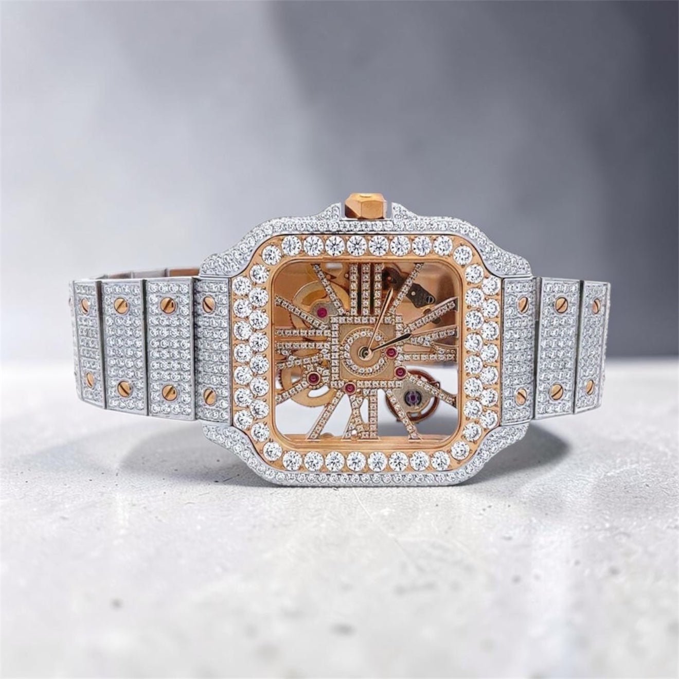 Skeleton Bust Down VVS1 Moissanite Watch - Virtue JewelRose Gold
