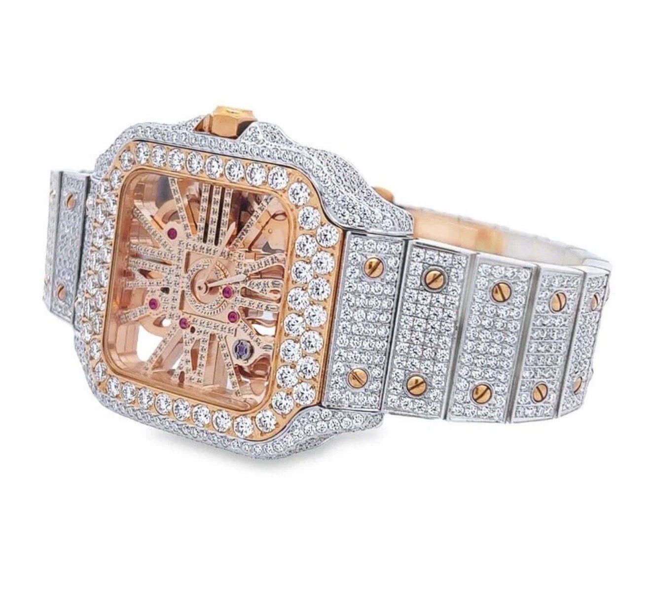 Skeleton Bust Down VVS1 Moissanite Watch - Virtue JewelRose Gold