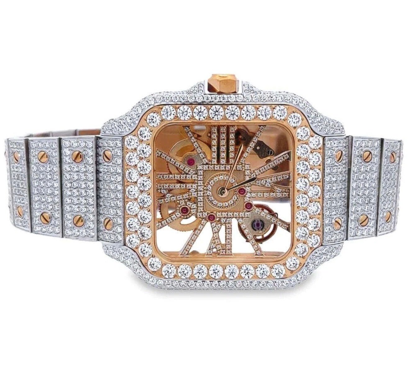 Skeleton Bust Down VVS1 Moissanite Watch - Virtue JewelRose Gold