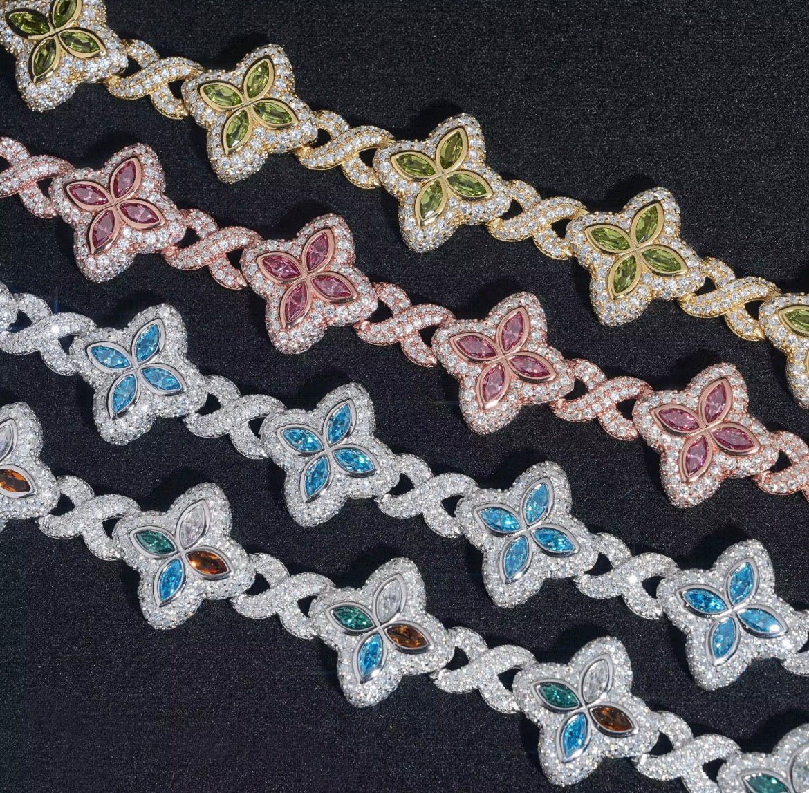 Sparkling Clover Bracelet - Moissanite & 925 Silver - Virtue Jewel7 inchWhite GoldPlain