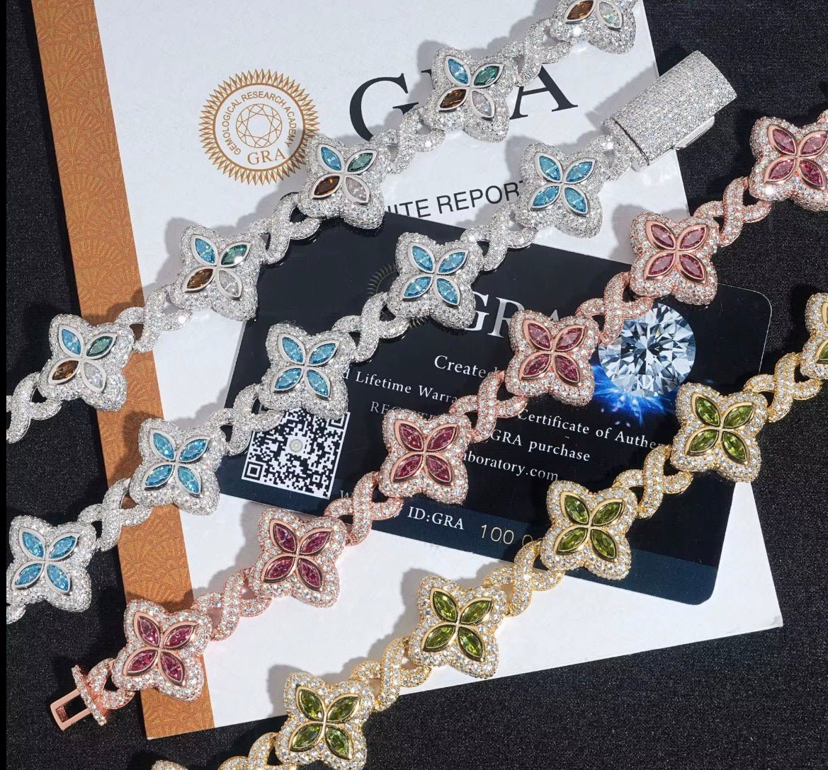 Sparkling Clover Bracelet - Moissanite & 925 Silver - Virtue Jewel7 inchWhite GoldPlain