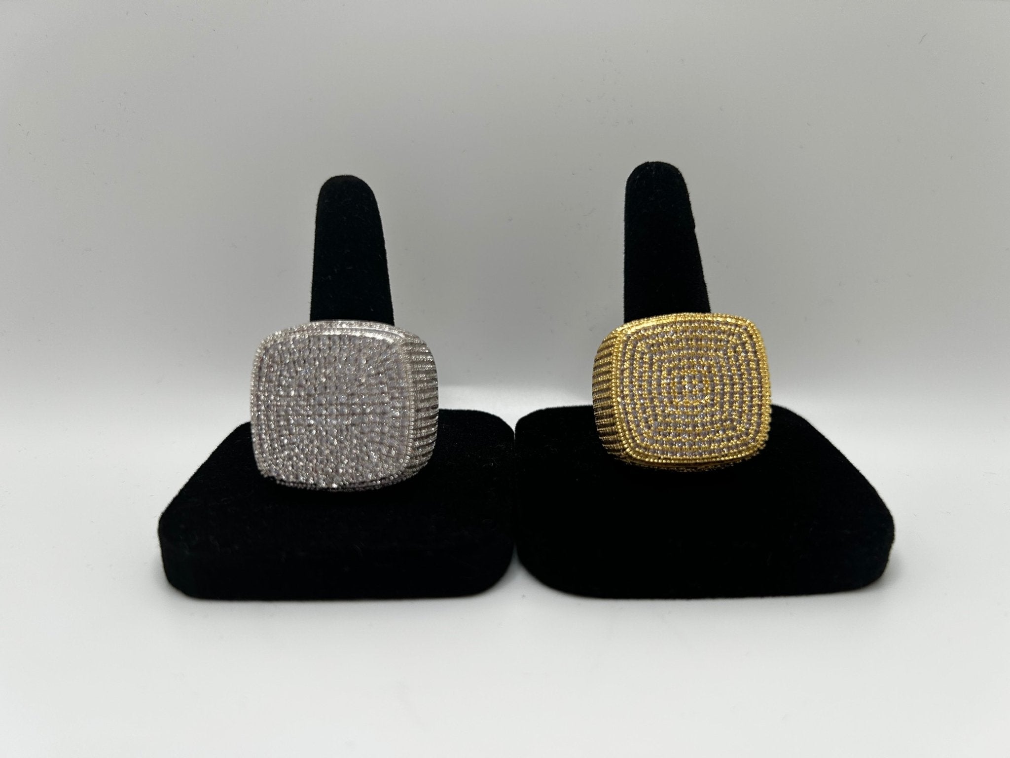 Square Boss Iced Out Stimulated Diamonds Ring - Virtue JewelGold6