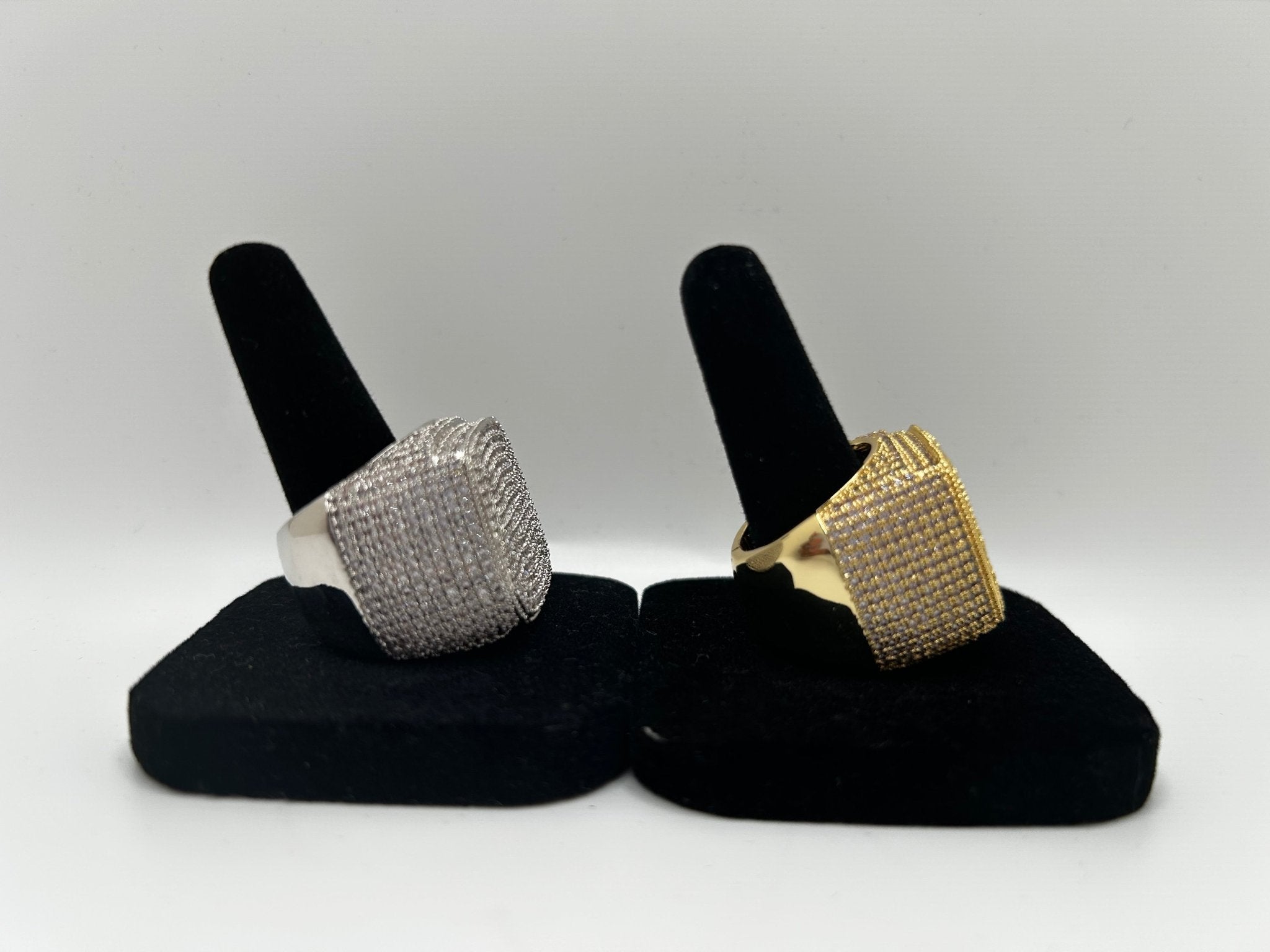 Square Boss Iced Out Stimulated Diamonds Ring - Virtue JewelGold6