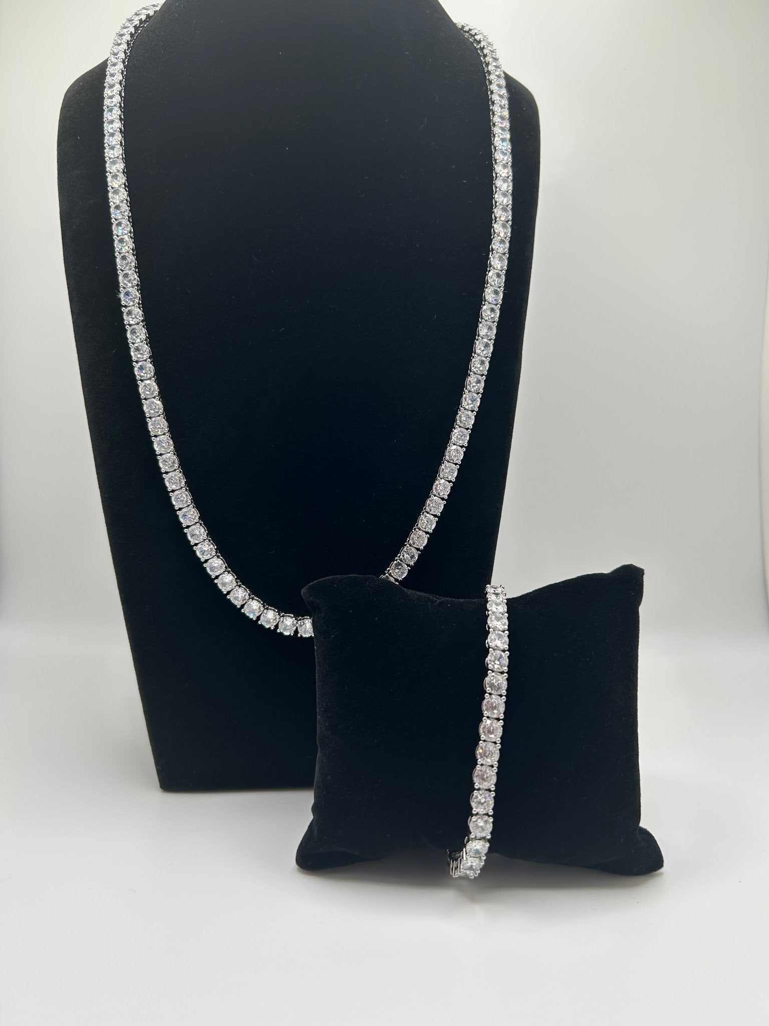 Tennis Chain & Bracelet Stimulated Diamonds Set - Virtue Jewel6inch18inchJewelry Set